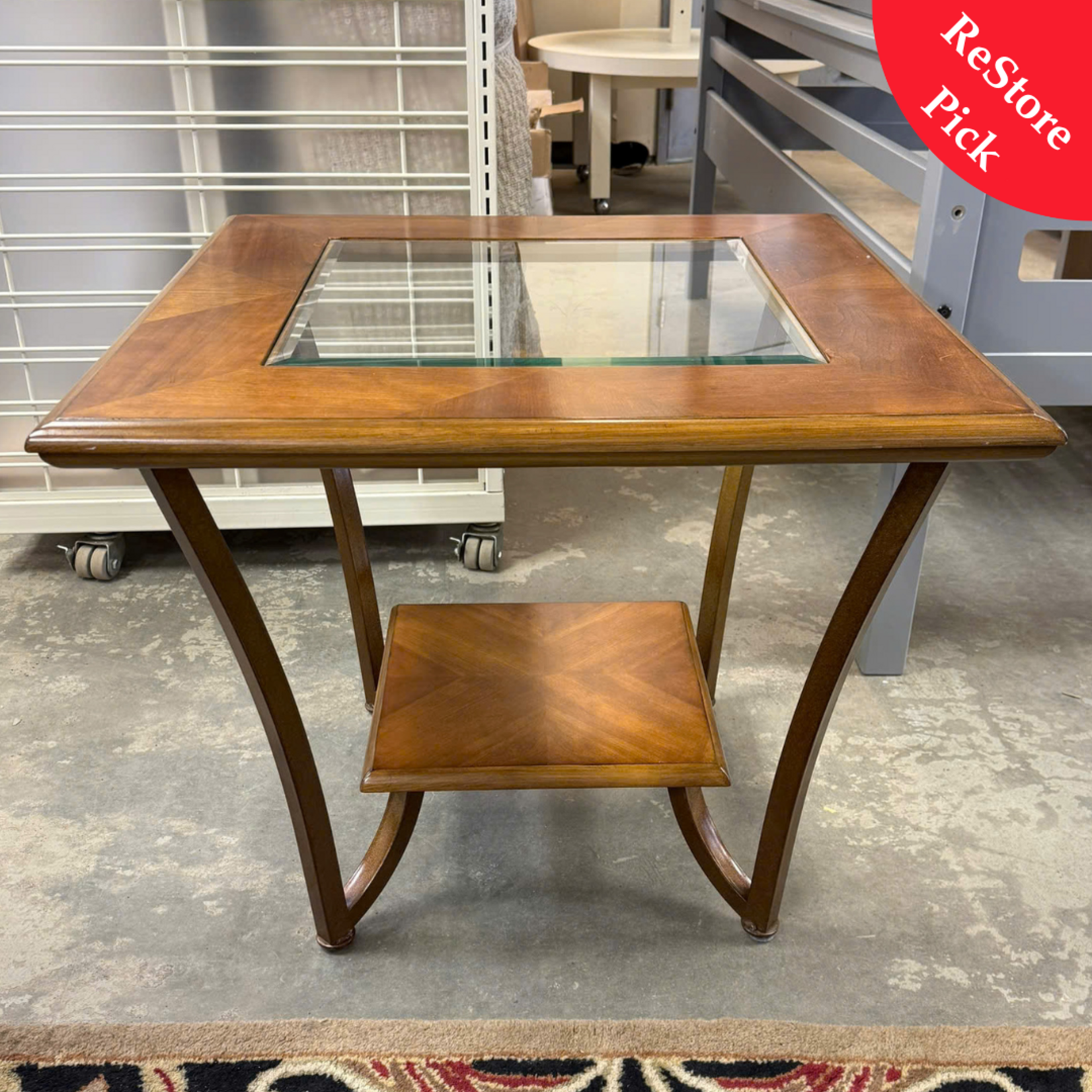 Wood And Beveled Glass End Table