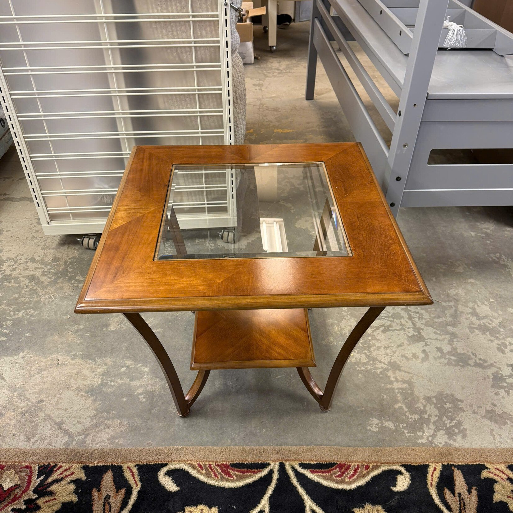 Wood And Beveled Glass End Table