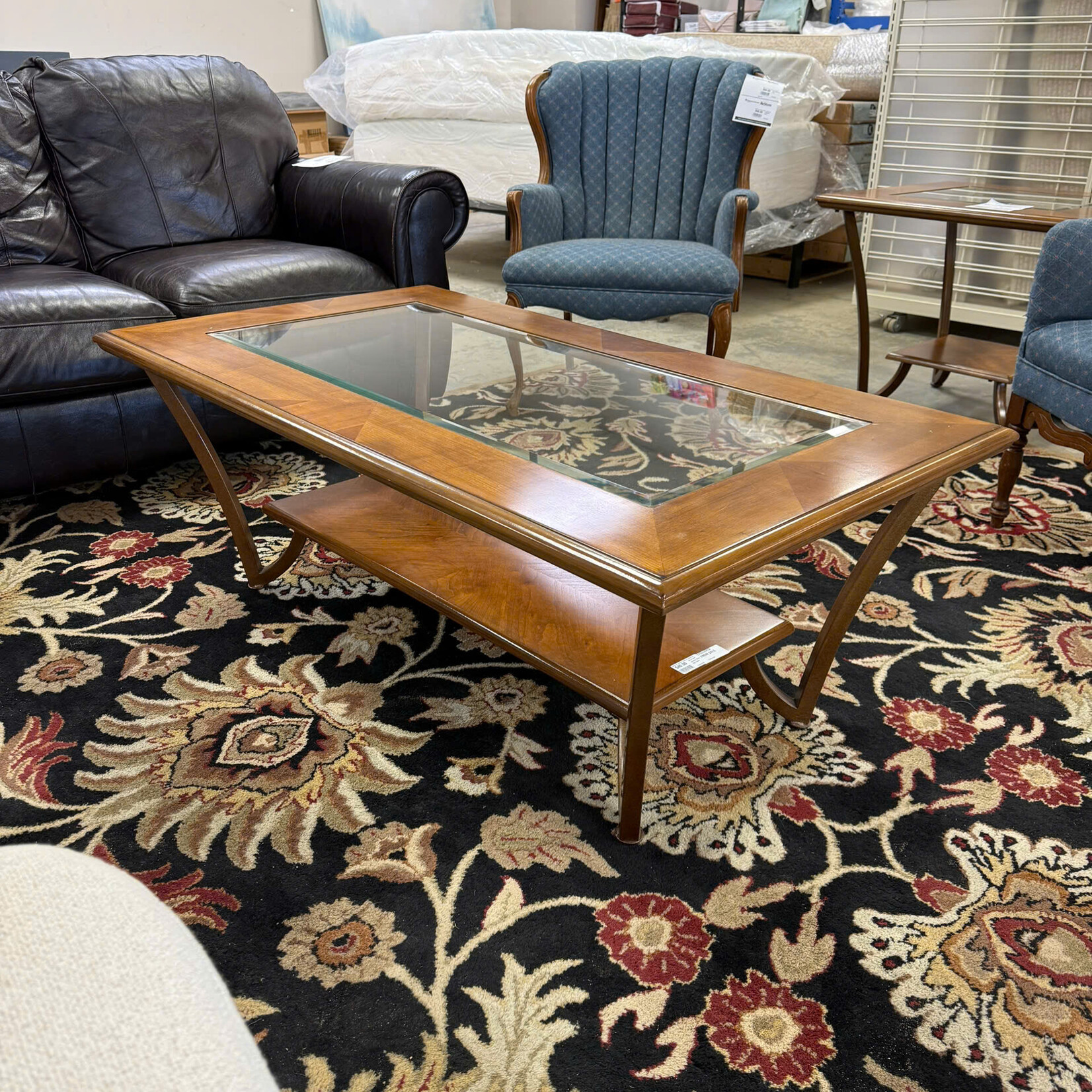 Wood and Beveled Glass Coffee Table