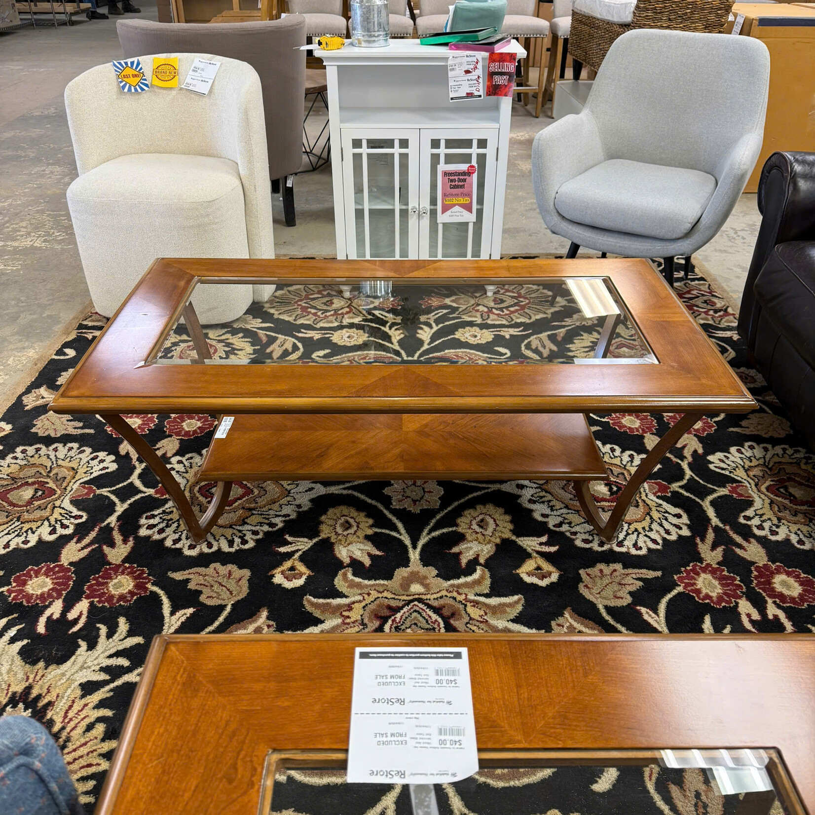 Wood and Beveled Glass Coffee Table