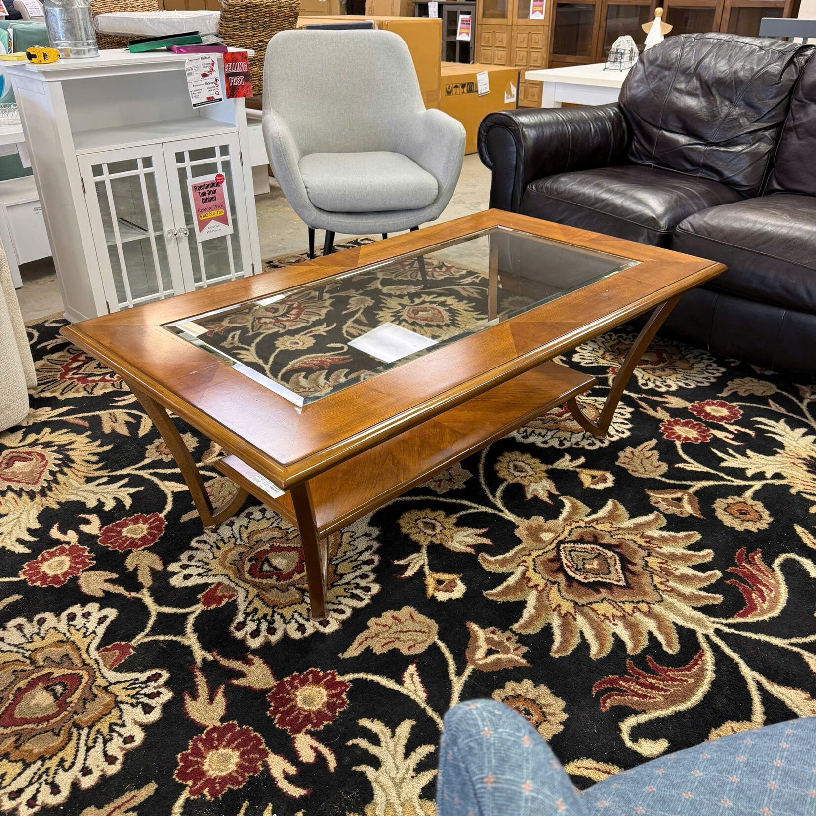 Wood and Beveled Glass Coffee Table