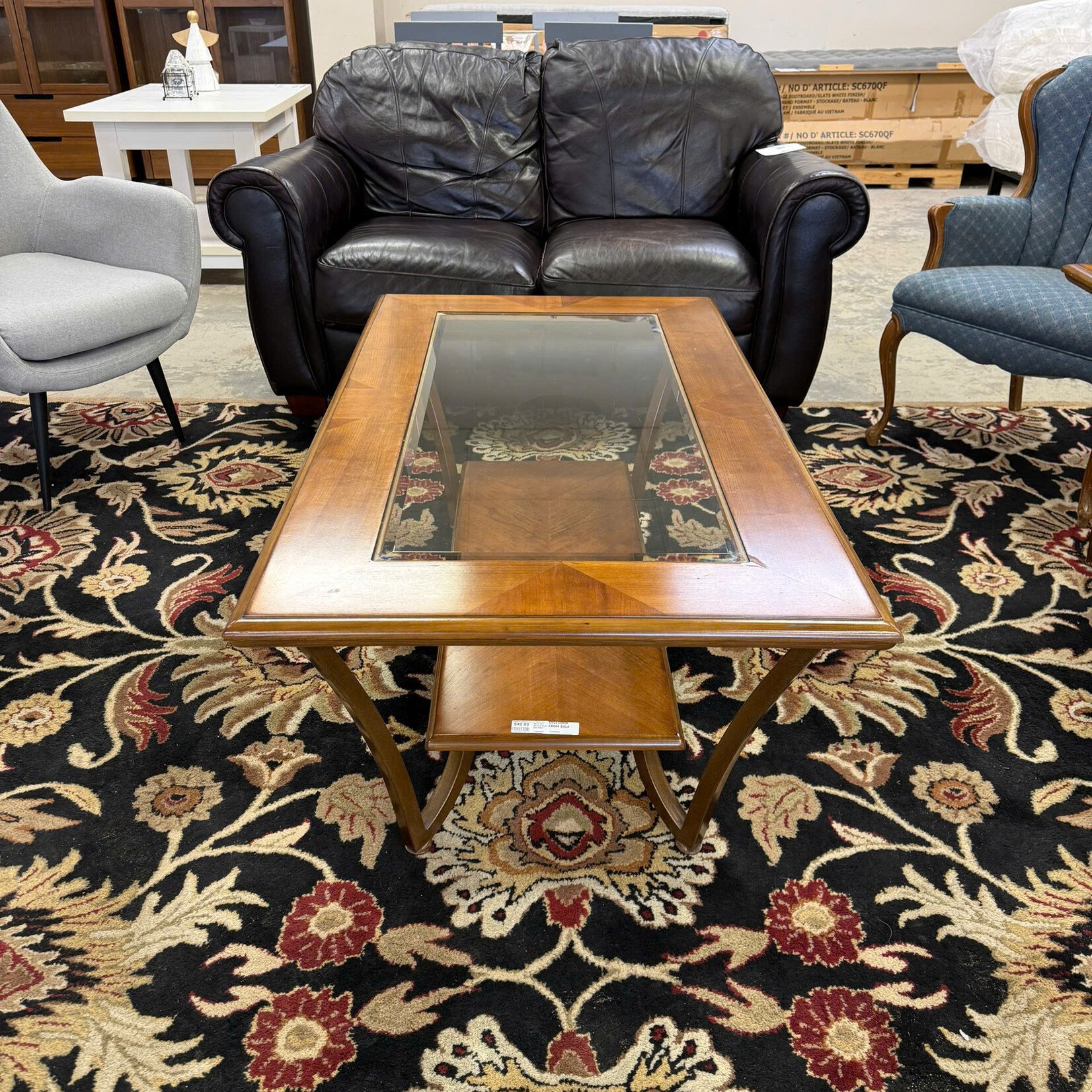 Wood and Beveled Glass Coffee Table