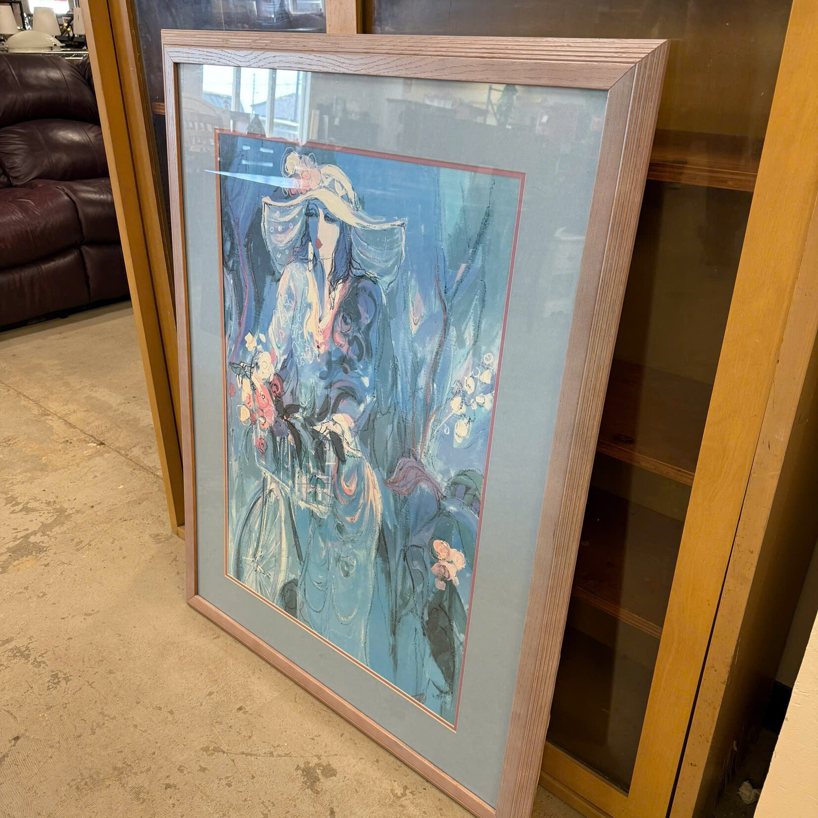 Blue Bicycle Lady Painting