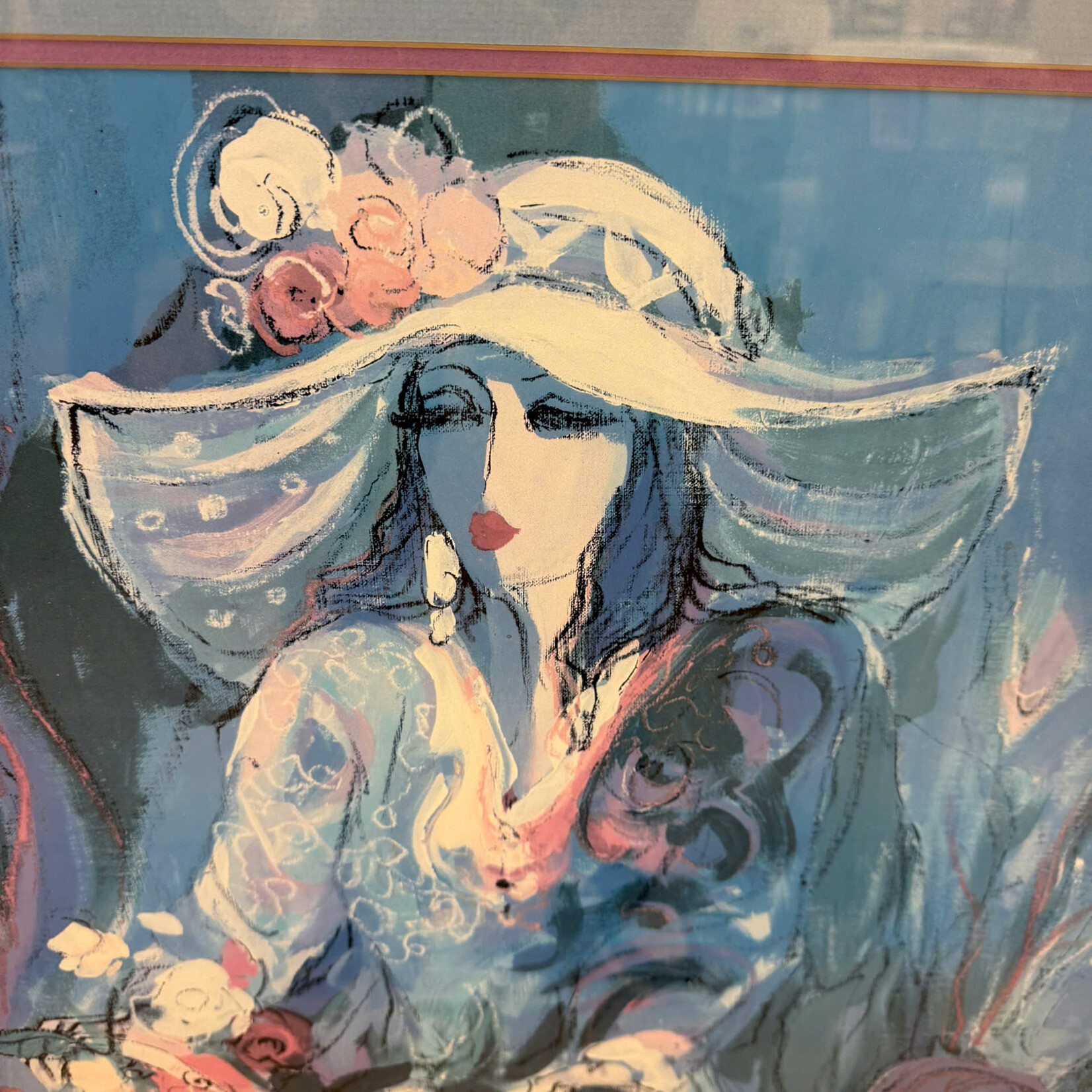 Blue Bicycle Lady Painting