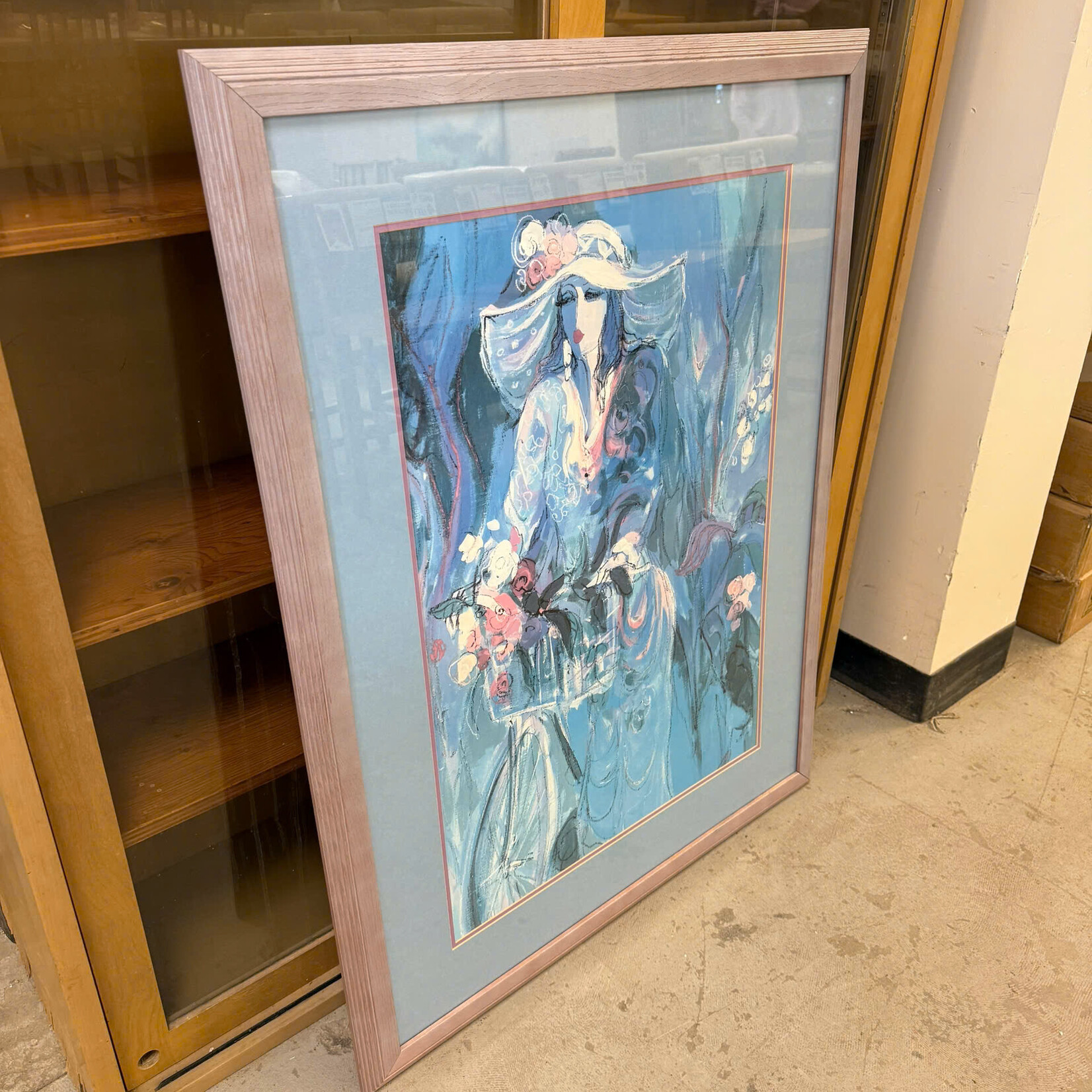 Blue Bicycle Lady Painting