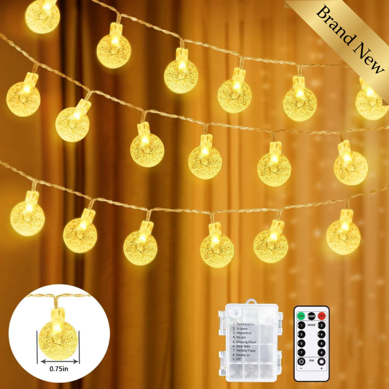 20ft 60 LED Crystal Globe String Light