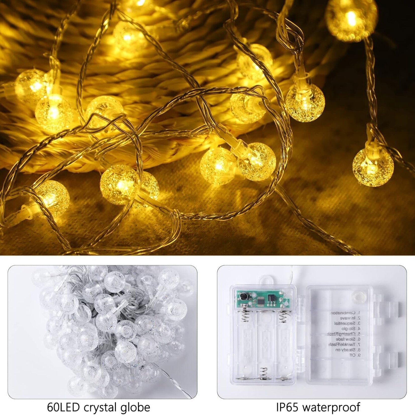 20ft 60 LED Crystal Globe String Light