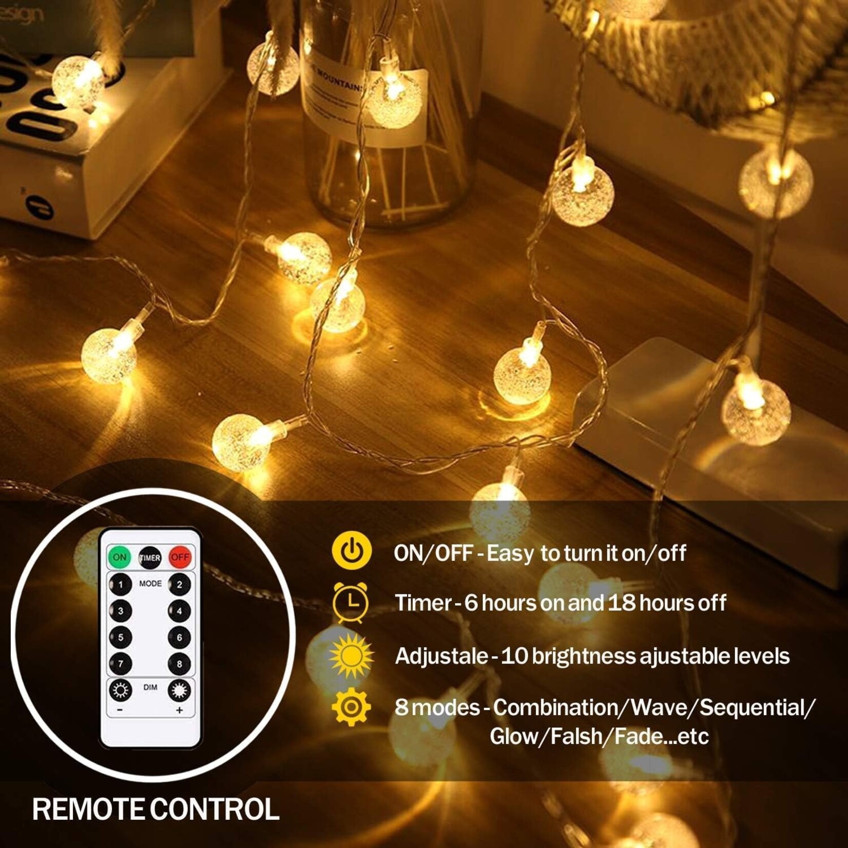 20ft 60 LED Crystal Globe String Light