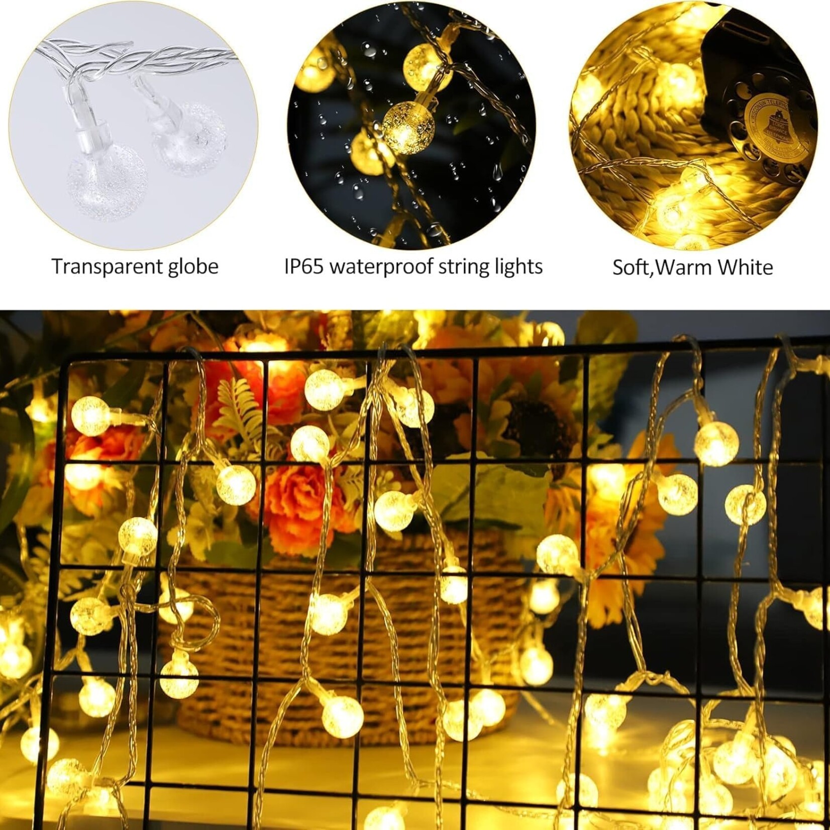 20ft 60 LED Crystal Globe String Light