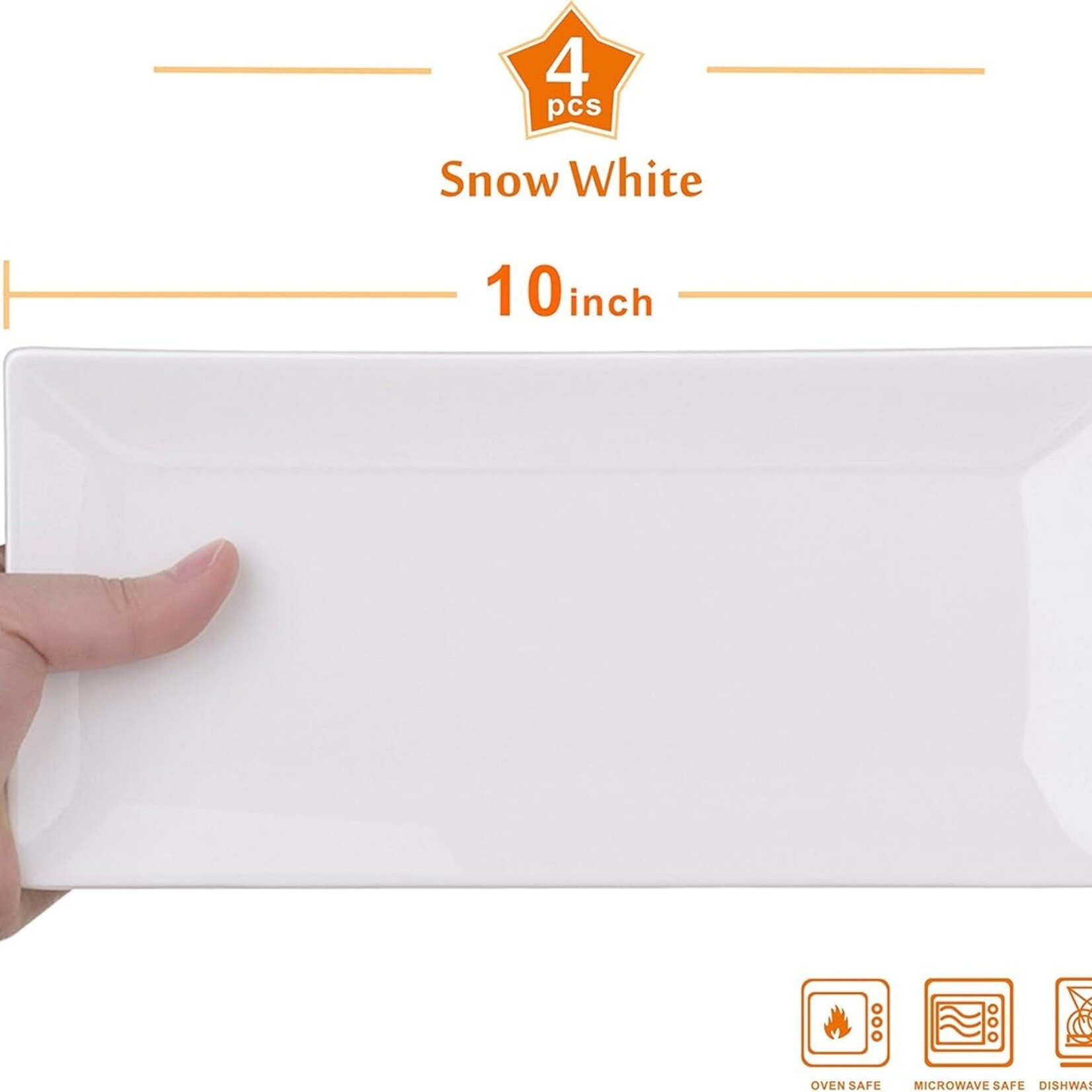 4Pcs White Rectangle Plates