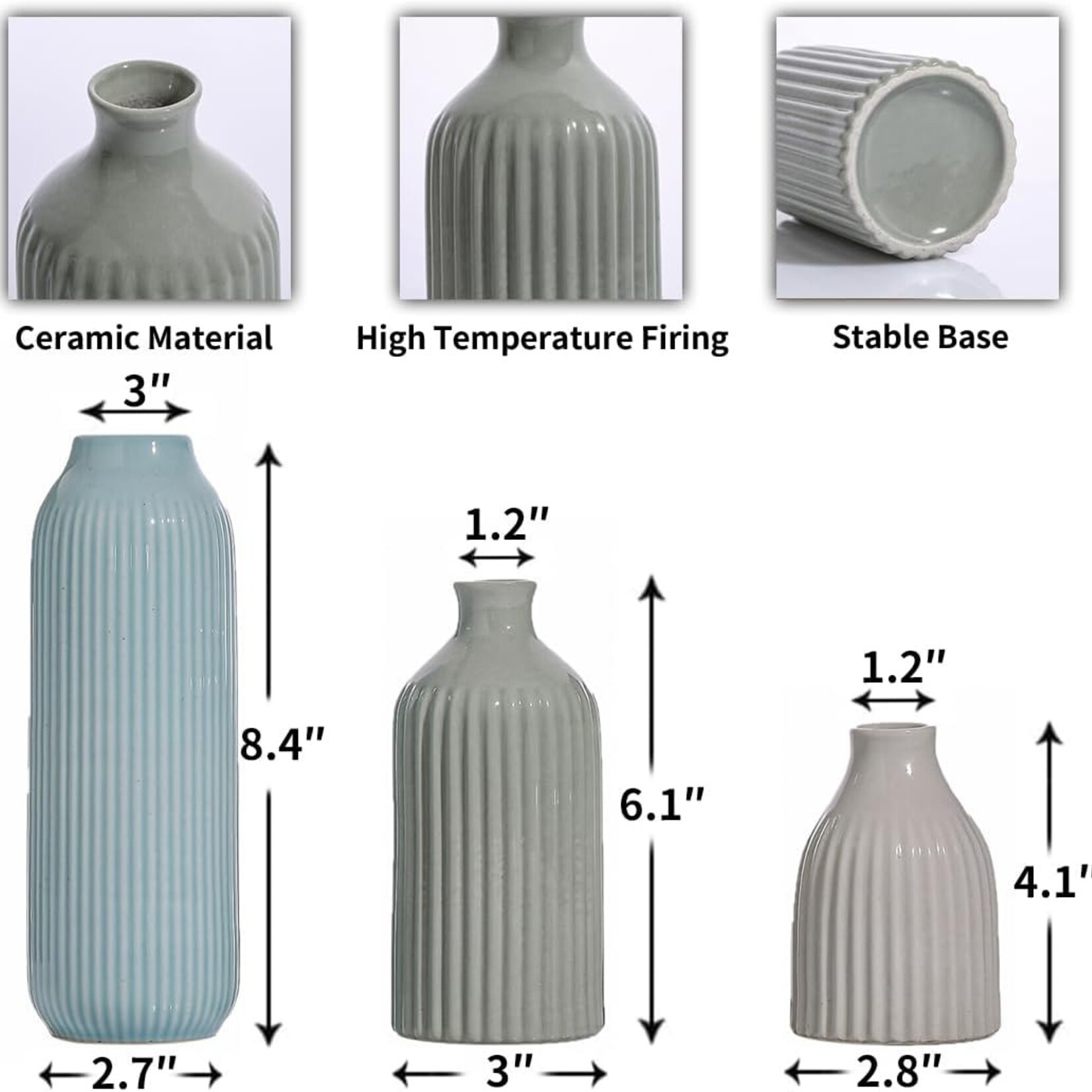 Ceramic Vase Set of 3 MultiColor