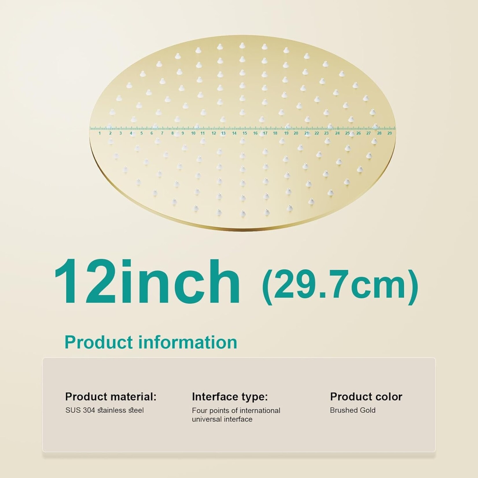 Round Shower Head Brushed Gold 12"