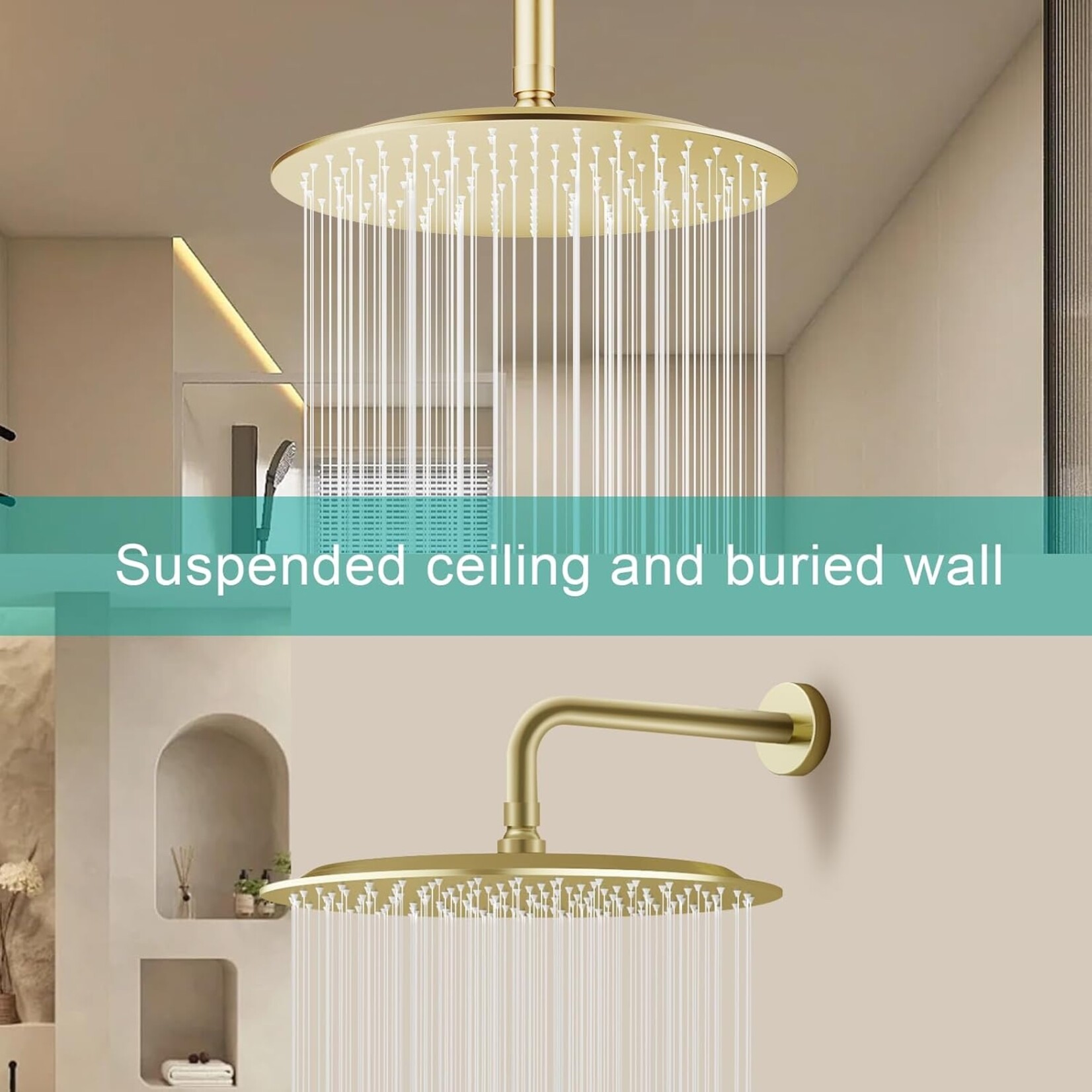 Round Shower Head Brushed Gold 12"