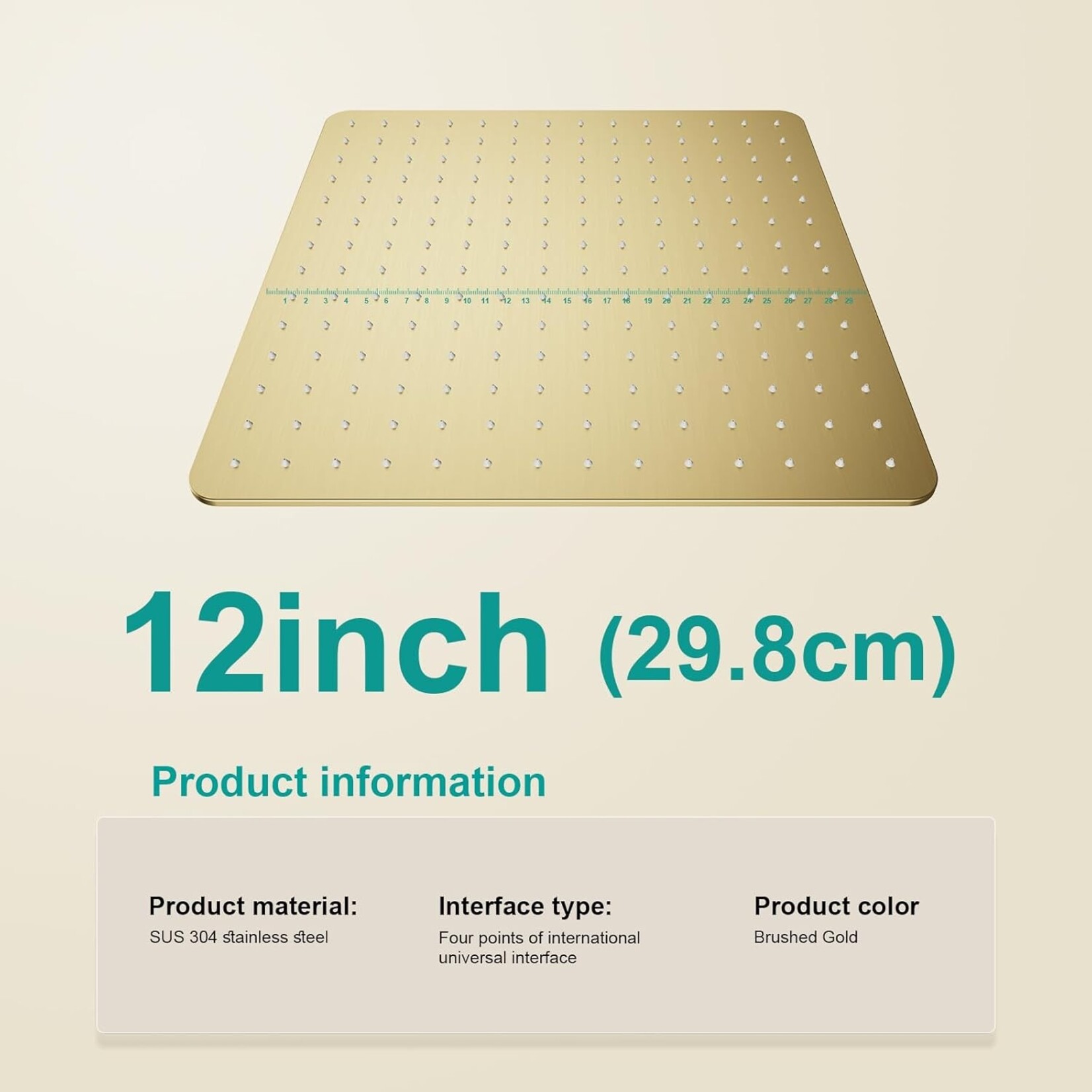 Square Shower Head Brushed Gold 12"
