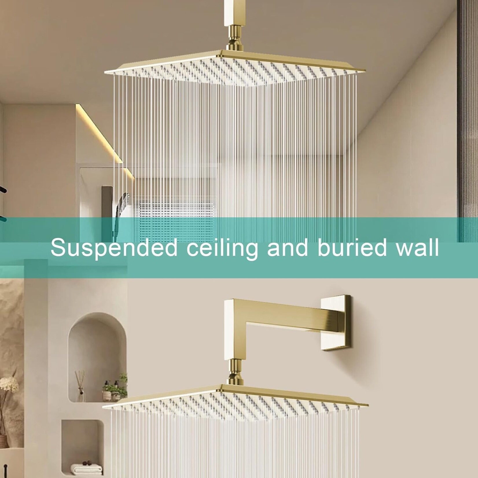 Square Shower Head Brushed Gold 12"