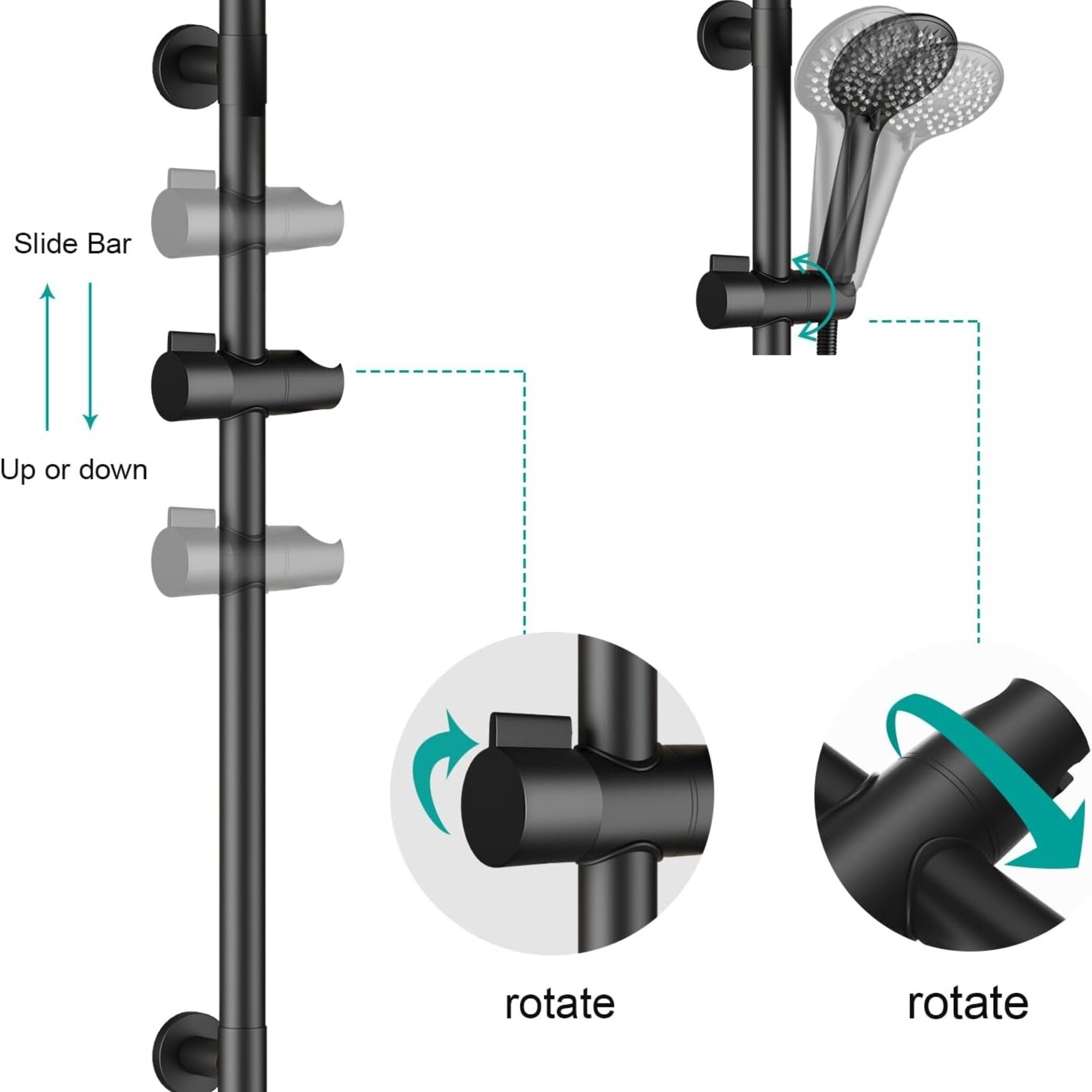 Slide Bar Handheld Shower Head w Hose