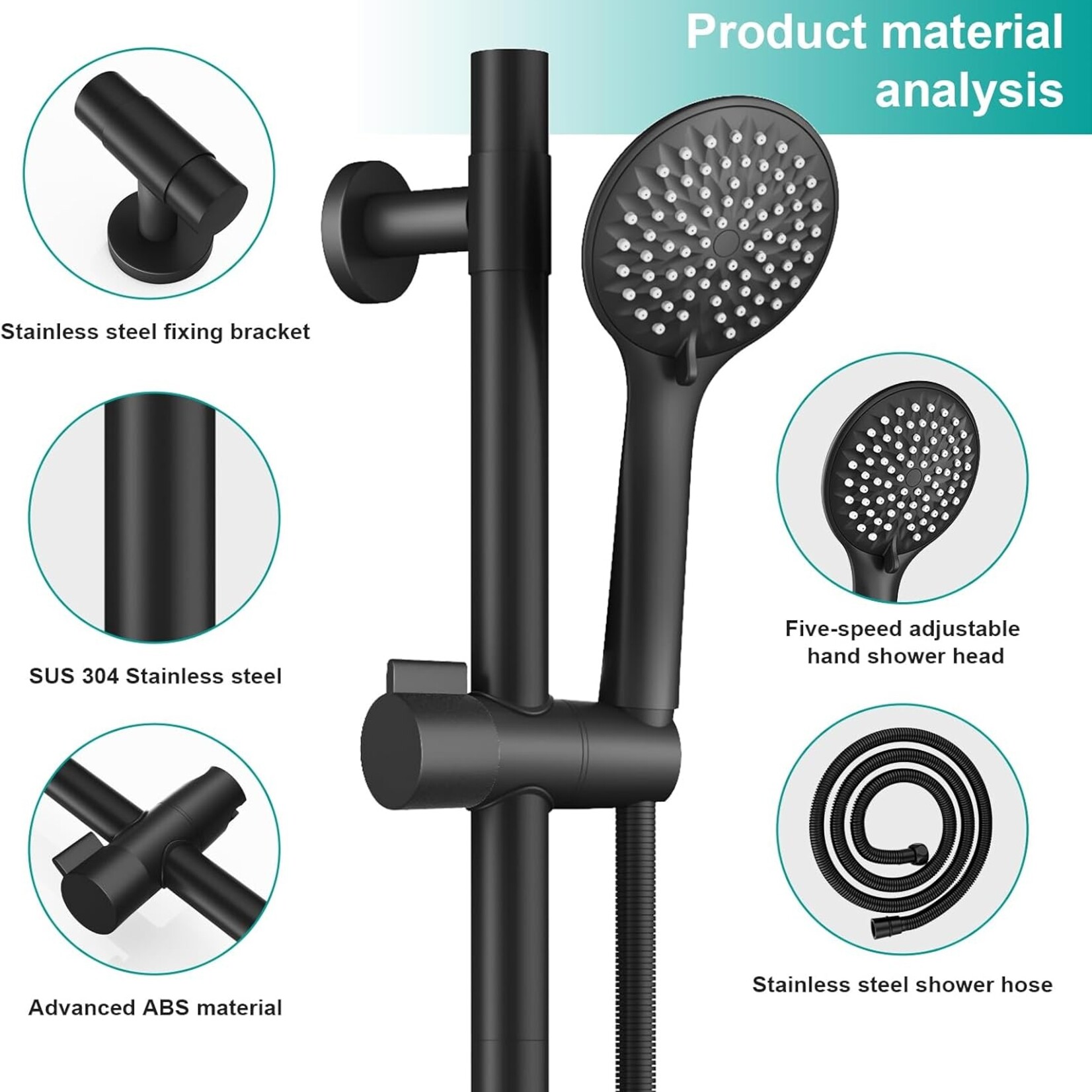 Slide Bar Handheld Shower Head w Hose