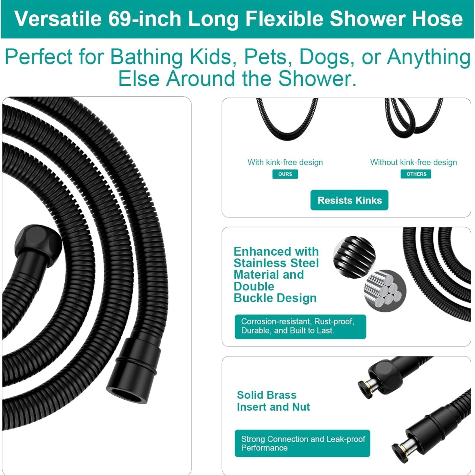 Slide Bar Handheld Shower Head w Hose