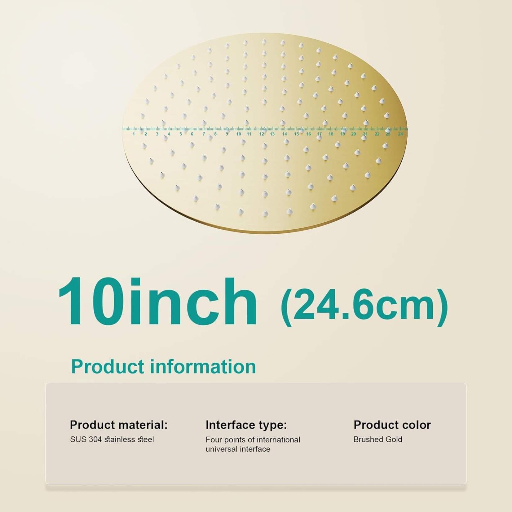 Round Shower Head Brushed Gold 10"