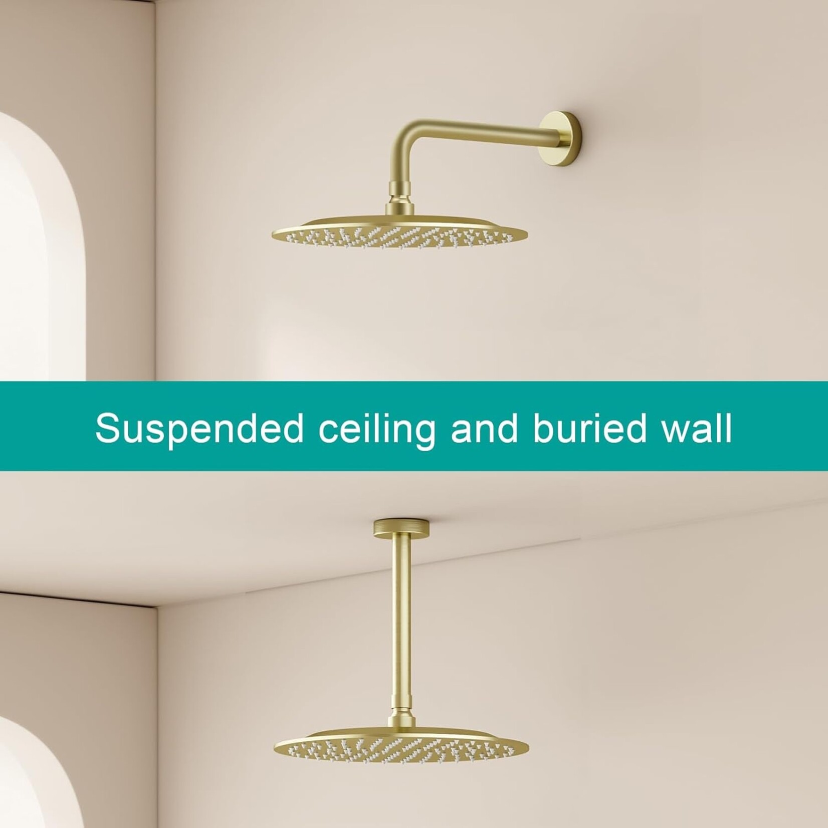 Round Shower Head Brushed Gold 10"