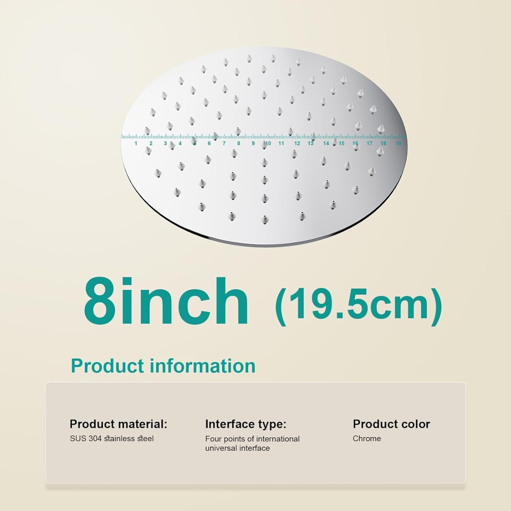 Round Shower Head Chrome 8"