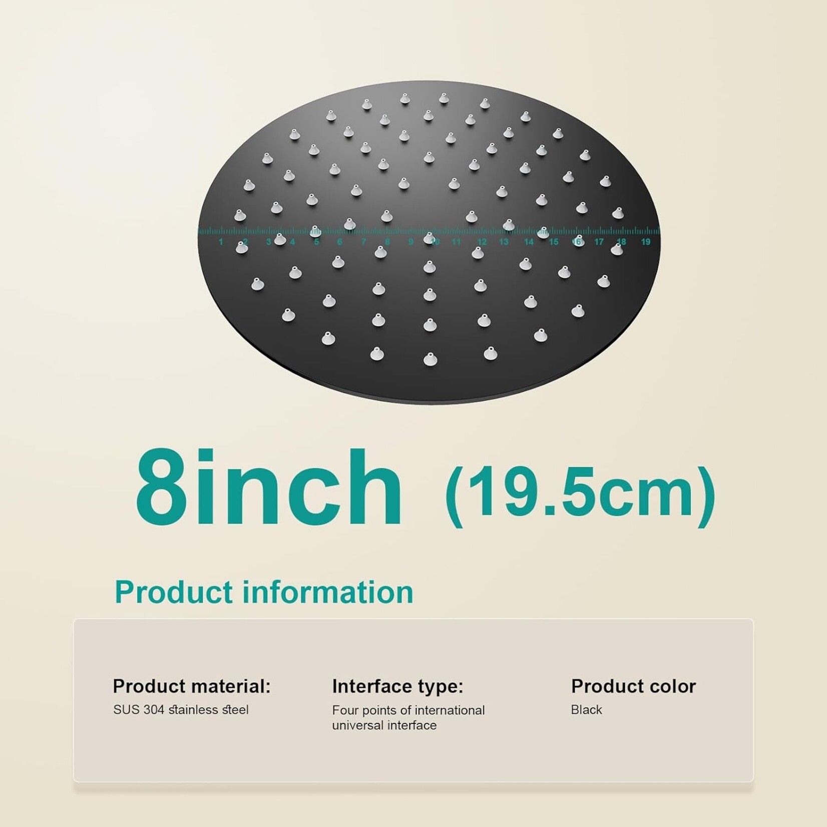 Round Shower Head Matte Black 8"