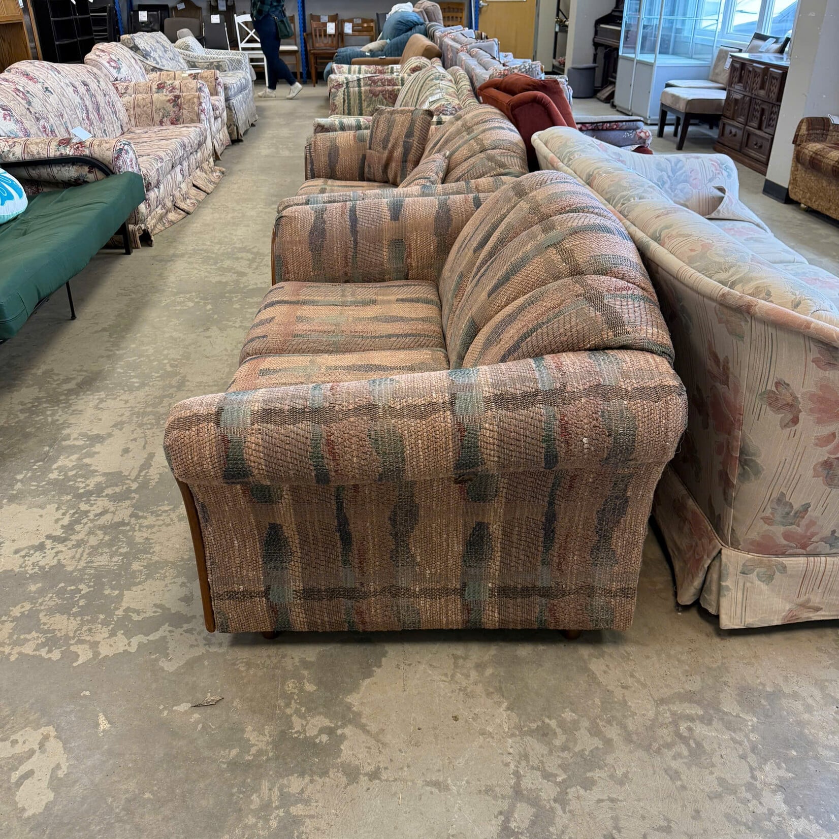 Pink/Green Love Seat w/ Wood