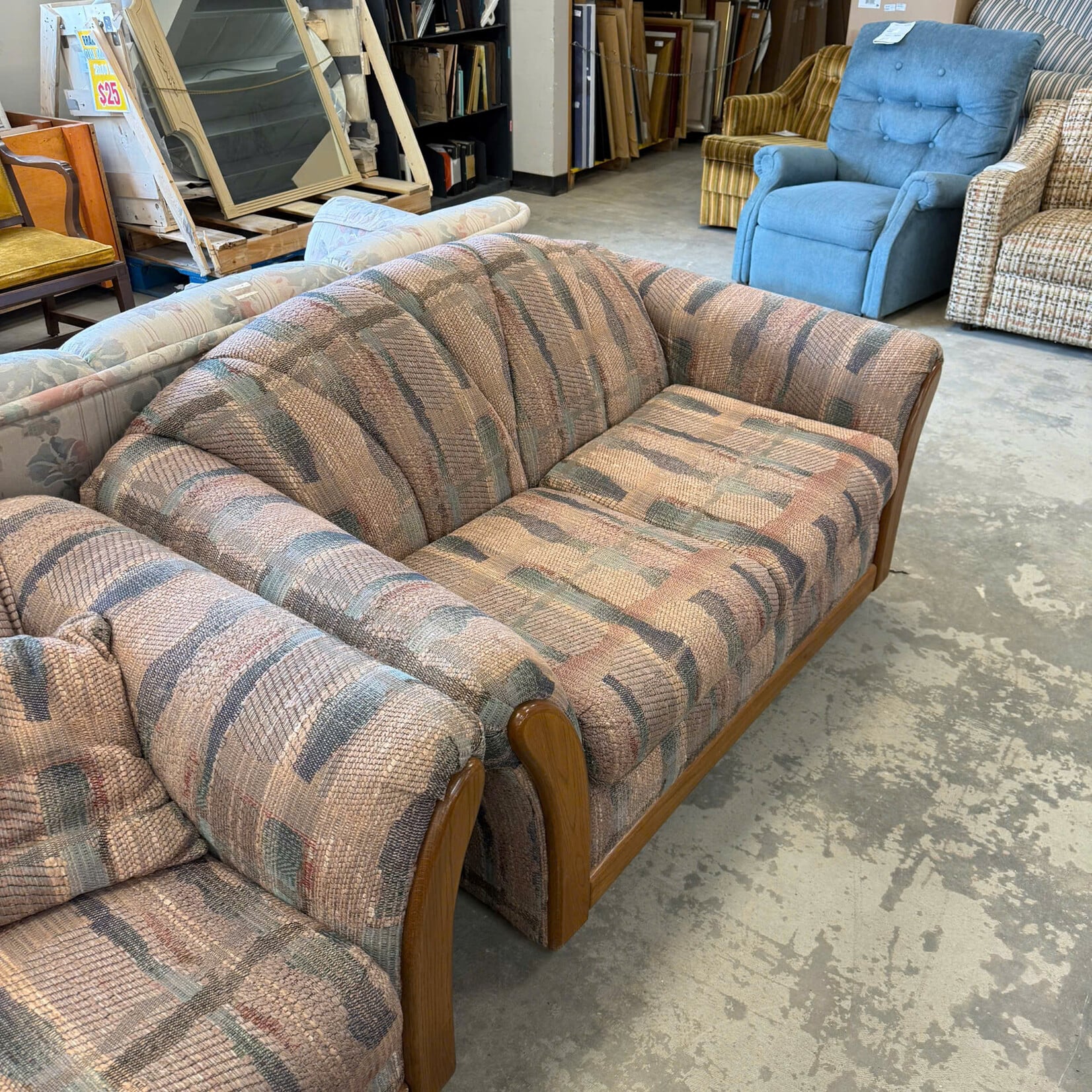 Pink/Green Love Seat w/ Wood