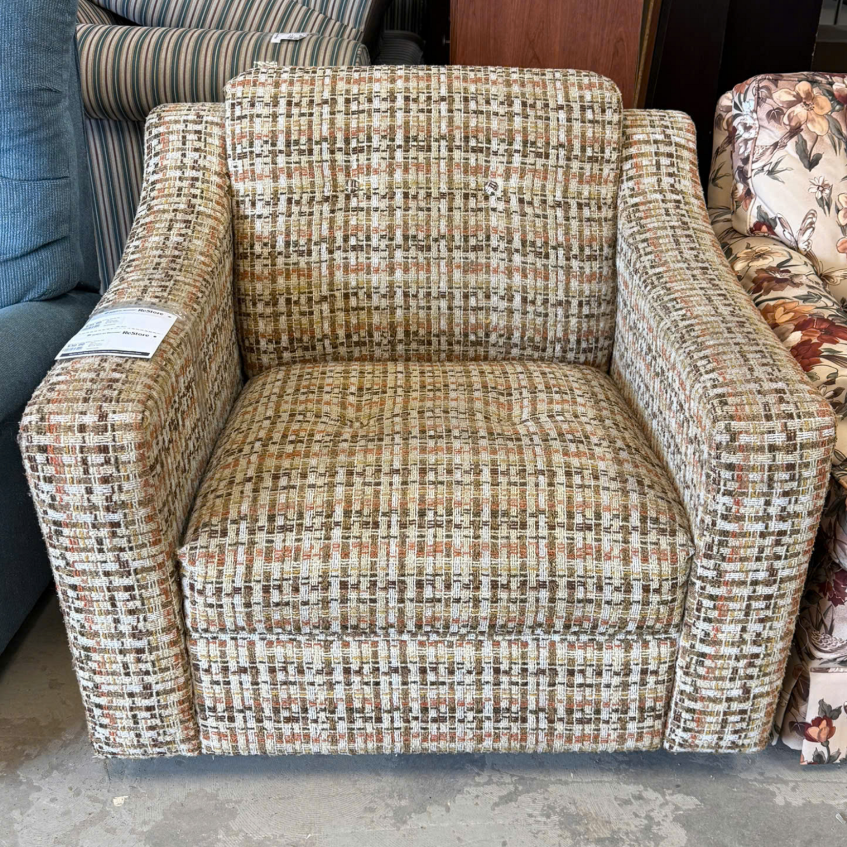 Retro Checkered Brown Chair