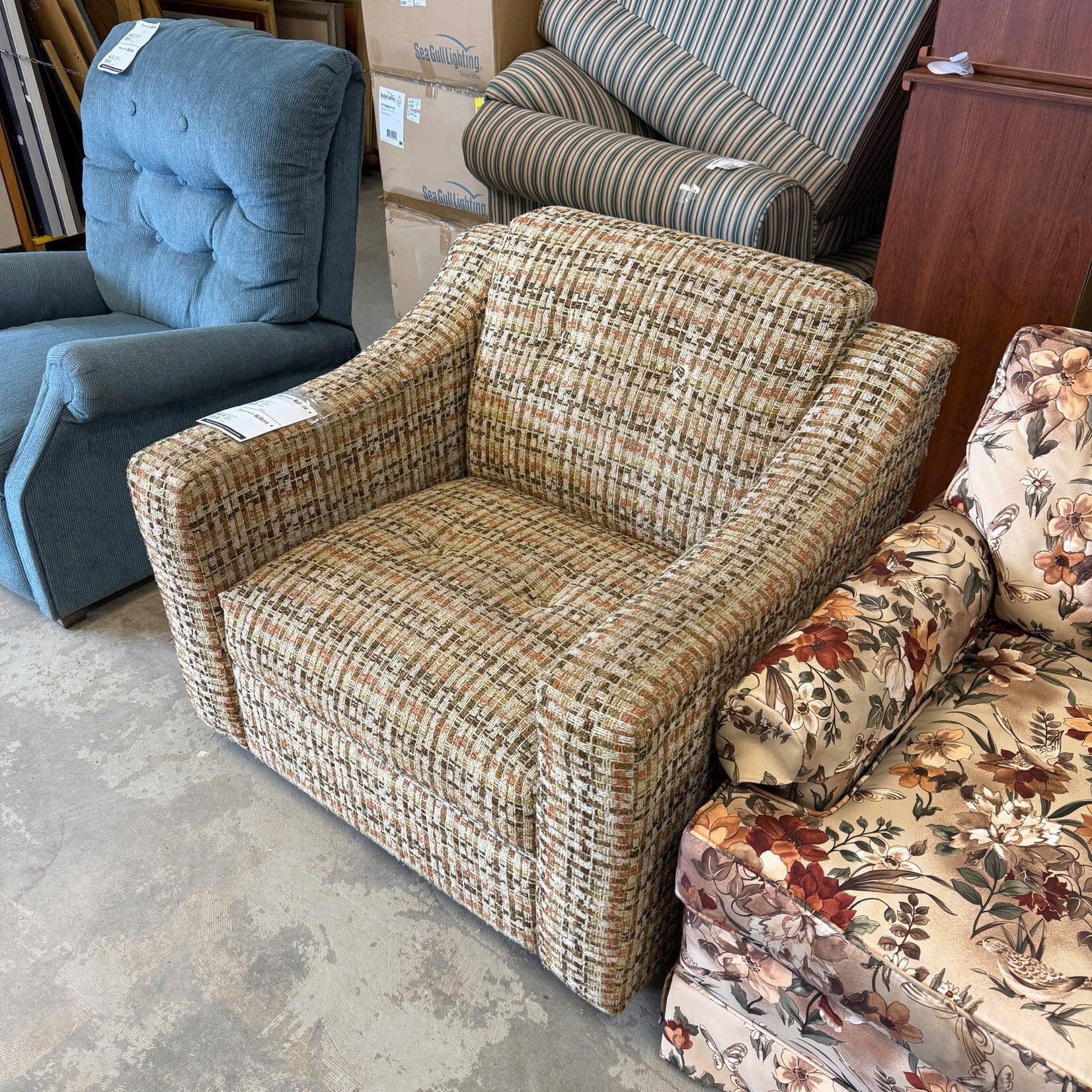 Retro Checkered Brown Chair