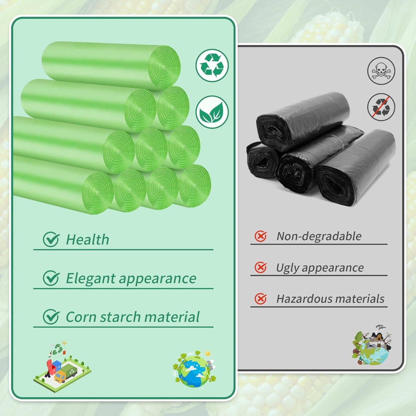 200Pcs Trash Bag 50x60cm Biodegradable