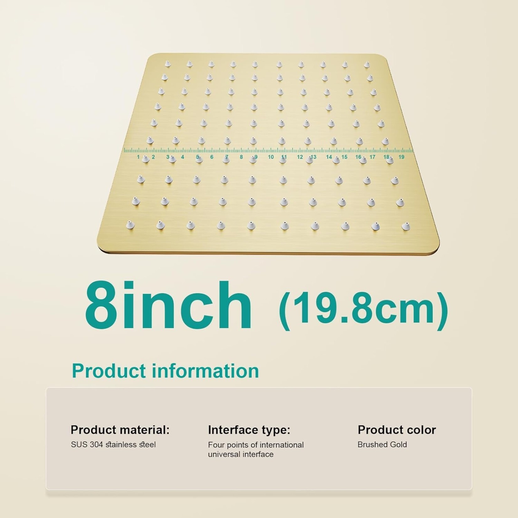 Square Shower Head Brushed Gold 8"
