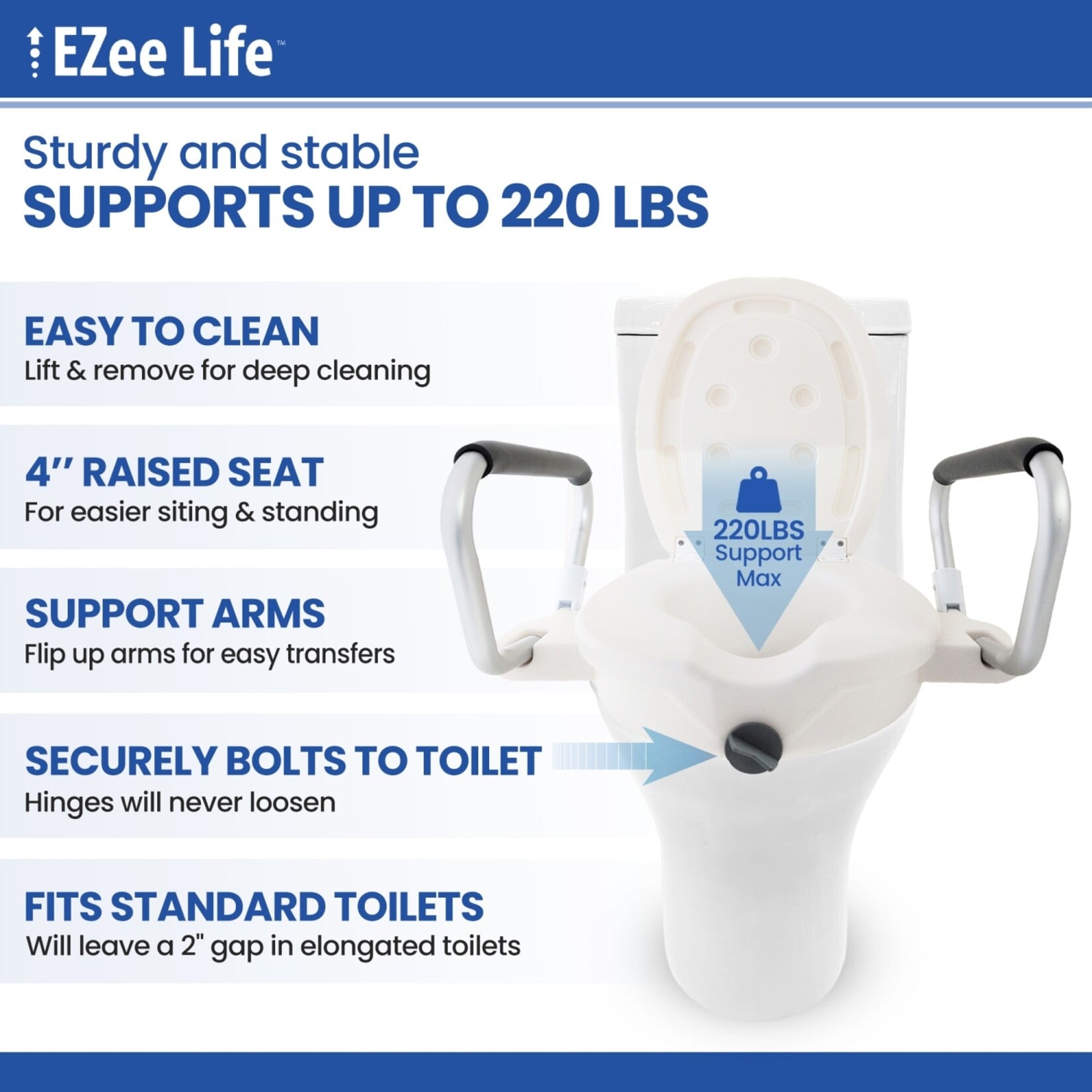 EZ Life 4inch Raised Toilet Seat
