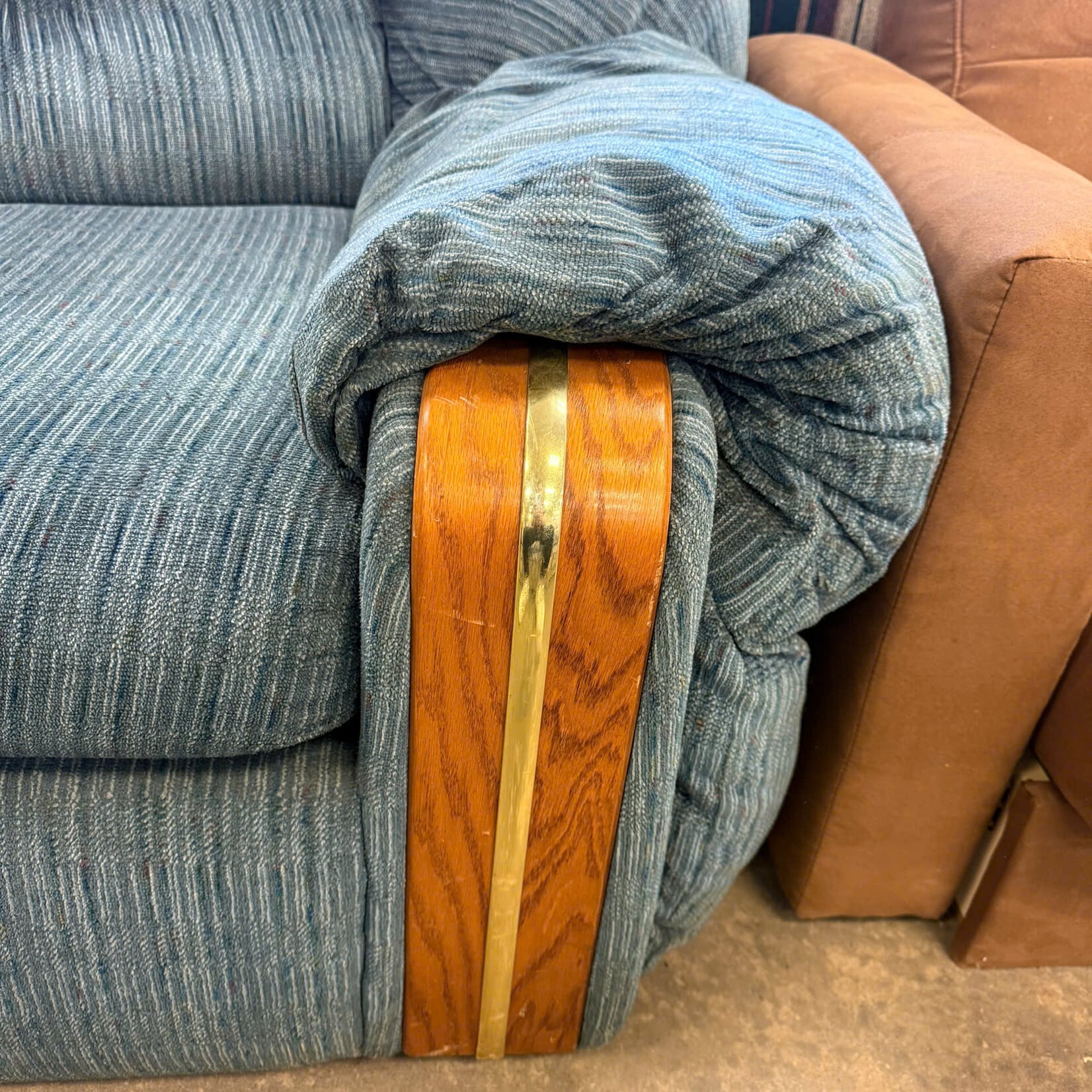 Blue Loveseat With Wood-front