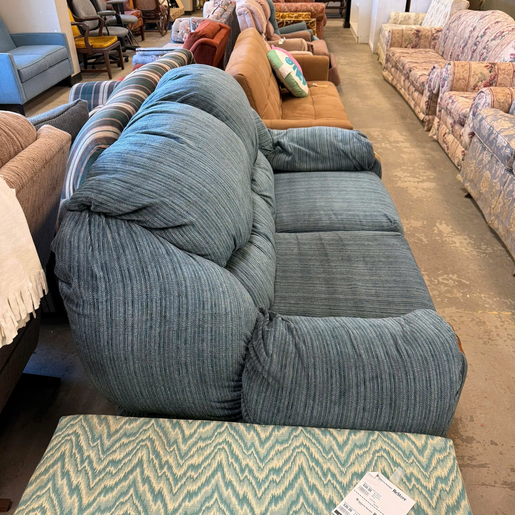 Blue Loveseat With Wood-front