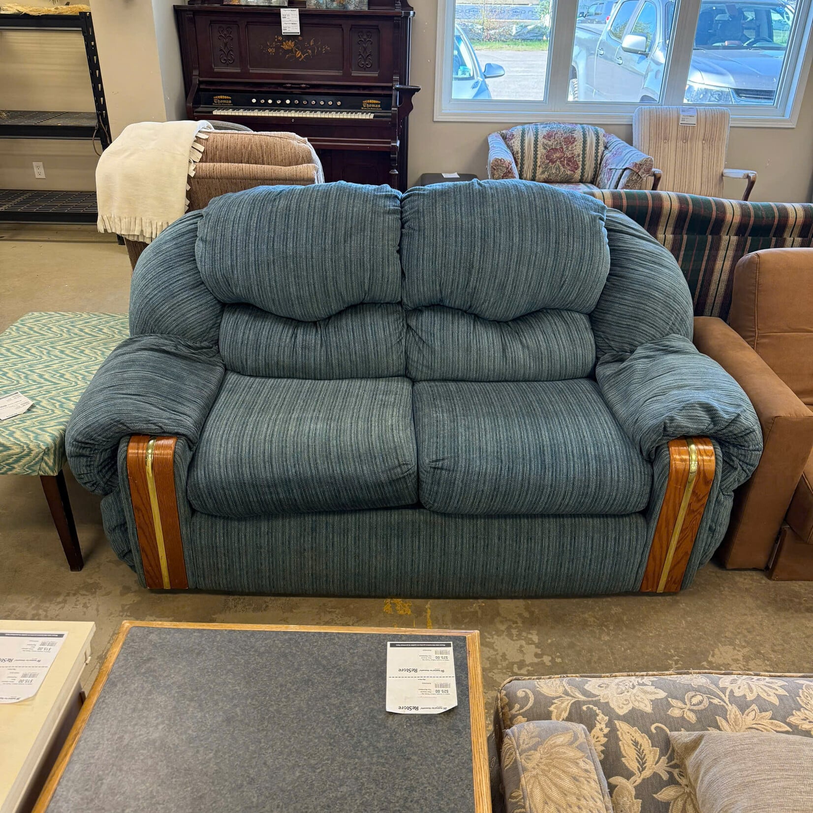 Blue Loveseat With Wood-front