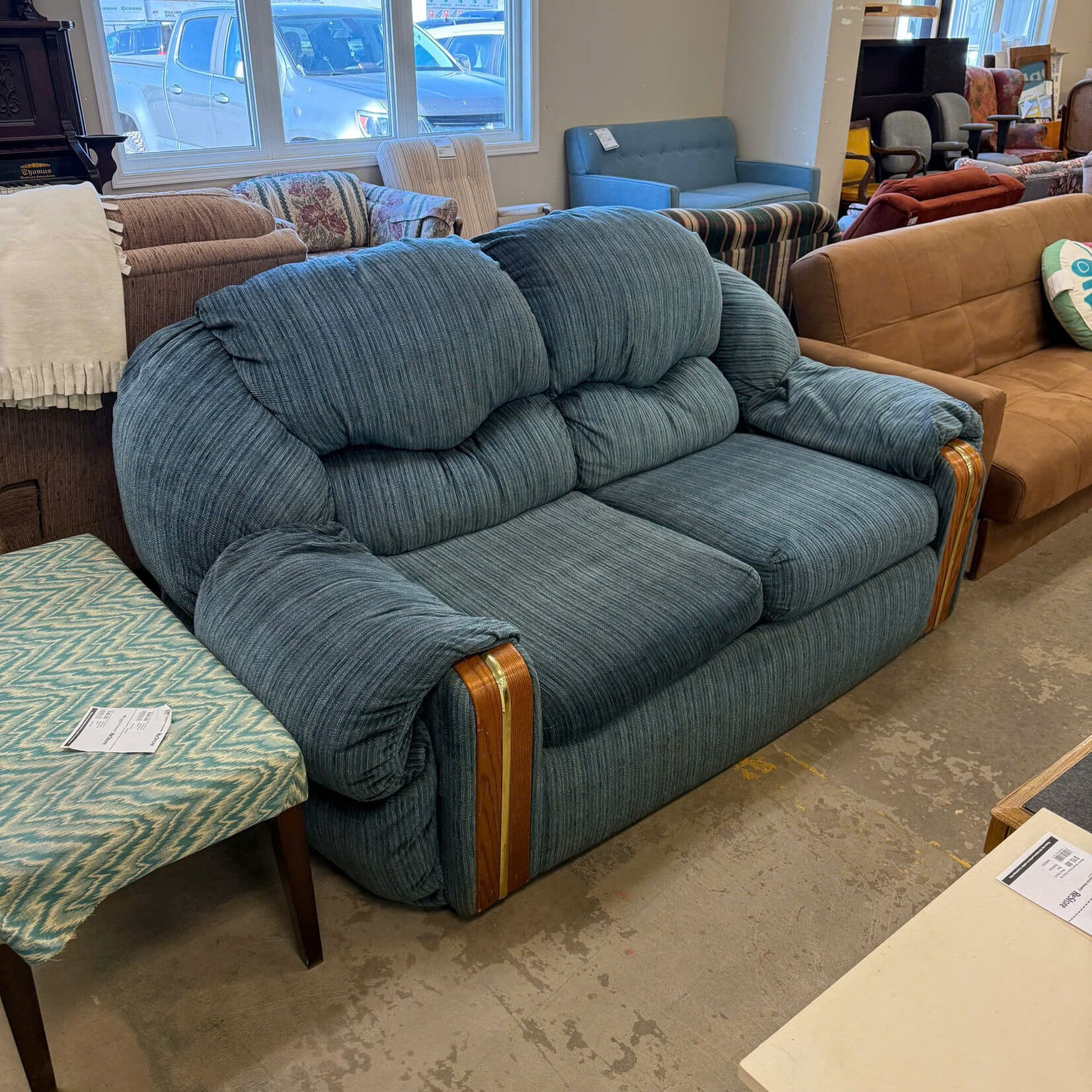 Blue Loveseat With Wood-front