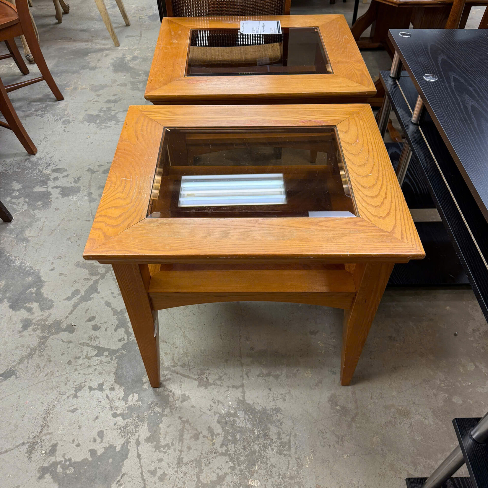 Square End Table with Glass On Top