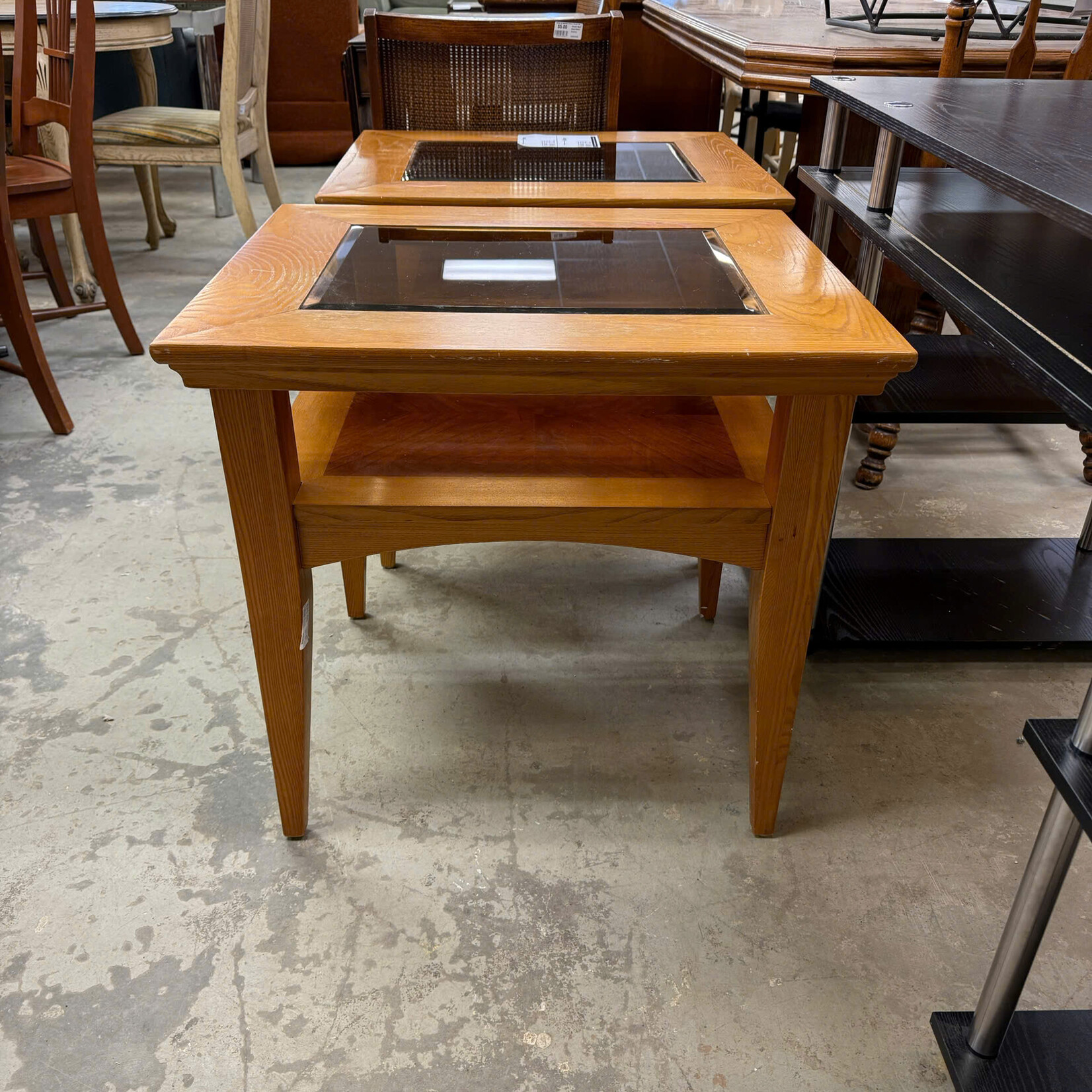 Square End Table with Glass On Top