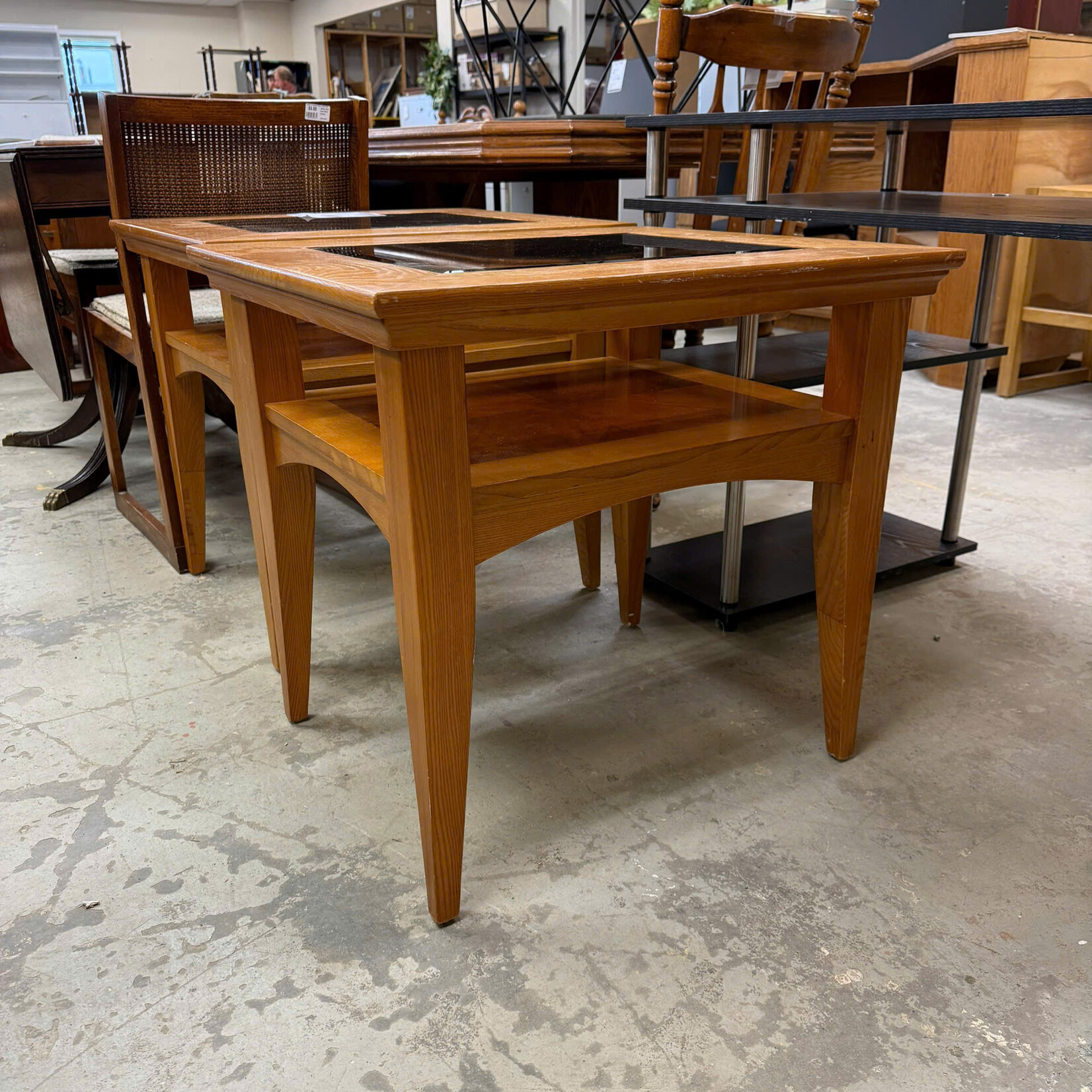 Square End Table with Glass On Top