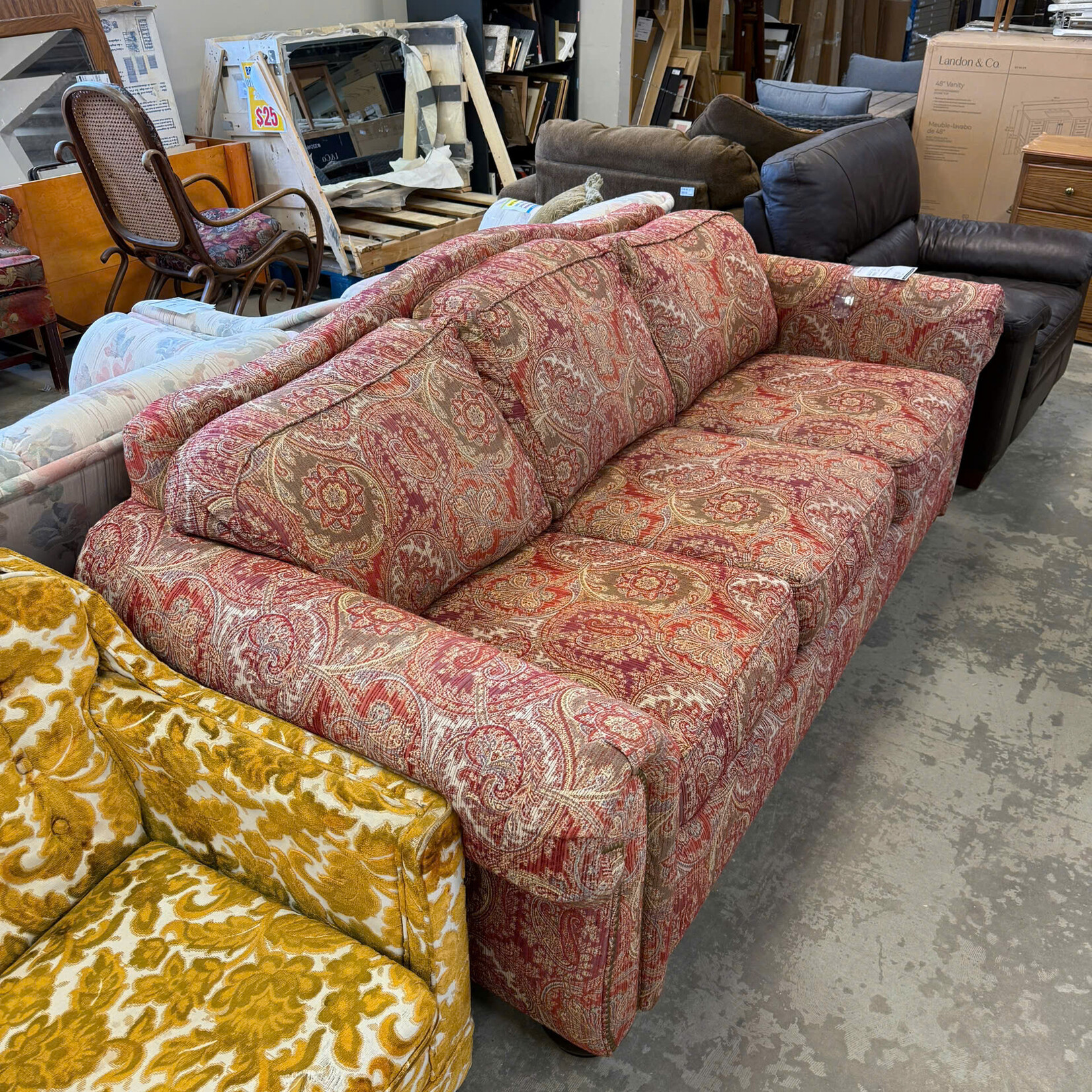 Lazboy Red/Beige Paisley Couch