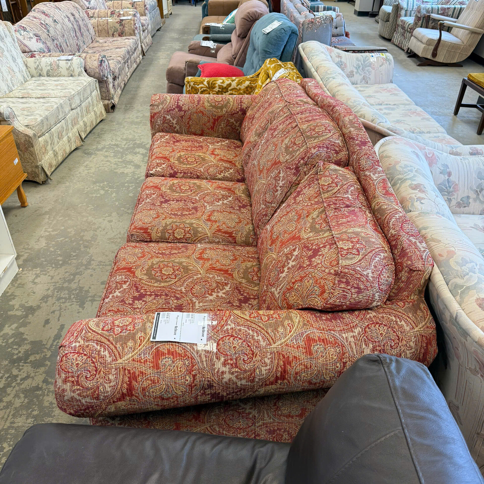 Lazboy Red/Beige Paisley Couch