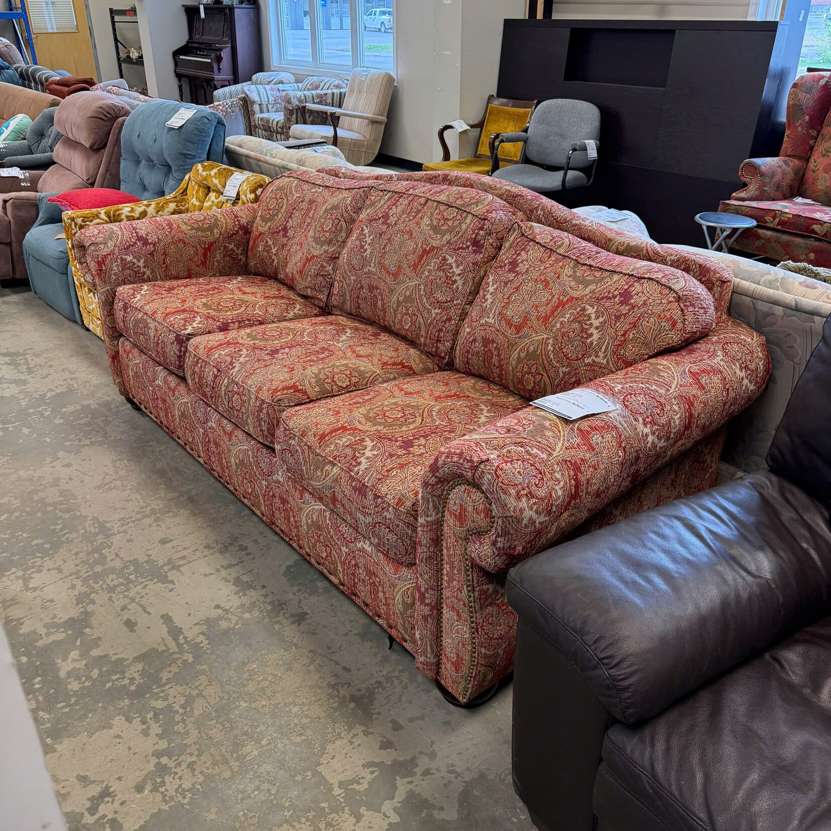 Lazboy Red/Beige Paisley Couch