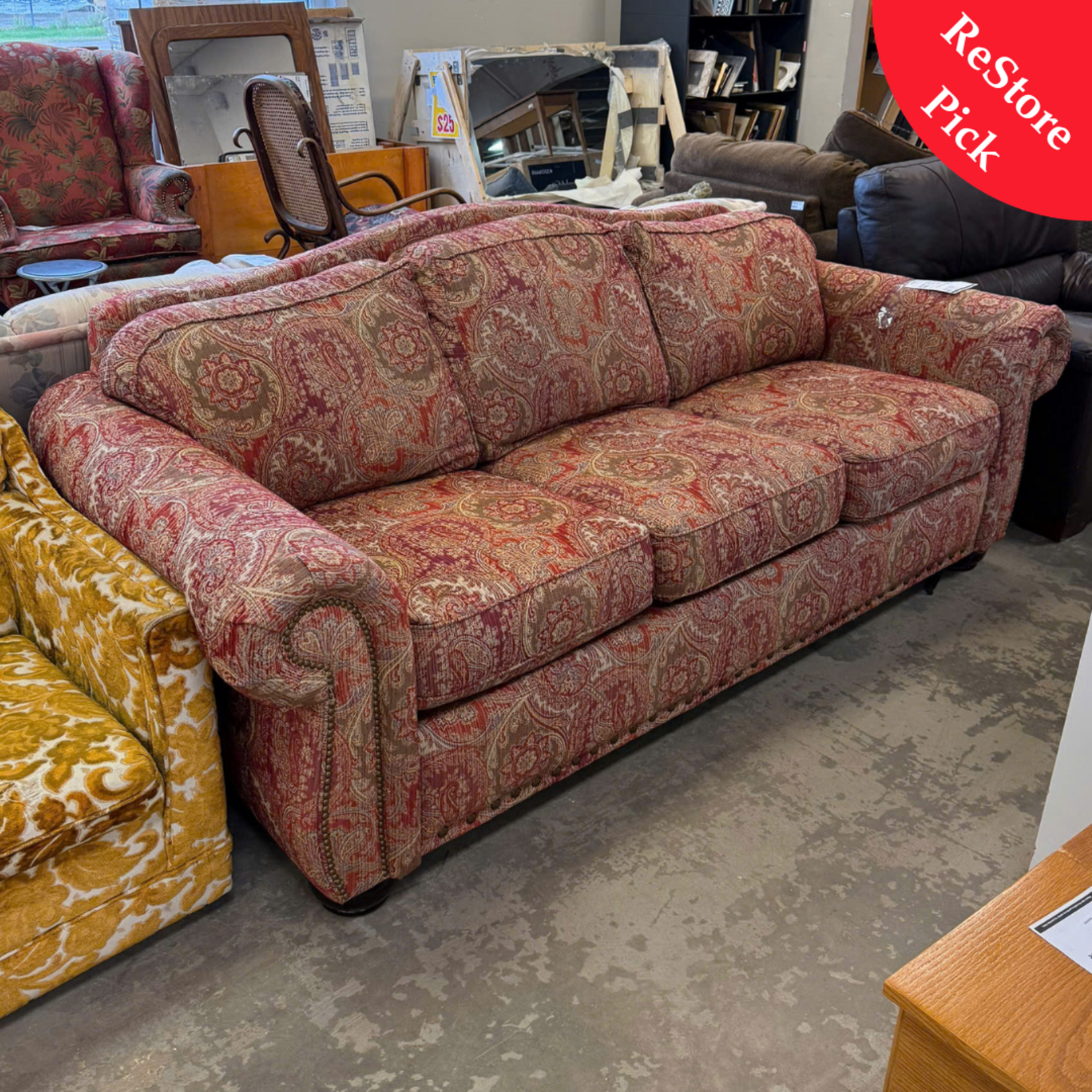 Lazboy Red/Beige Paisley Couch