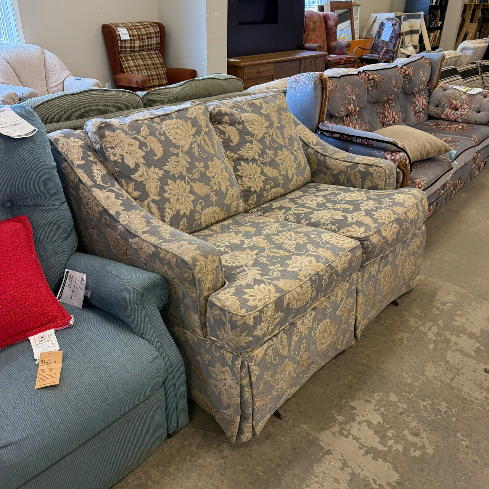 Blue/White Floral Rocking Loveseat