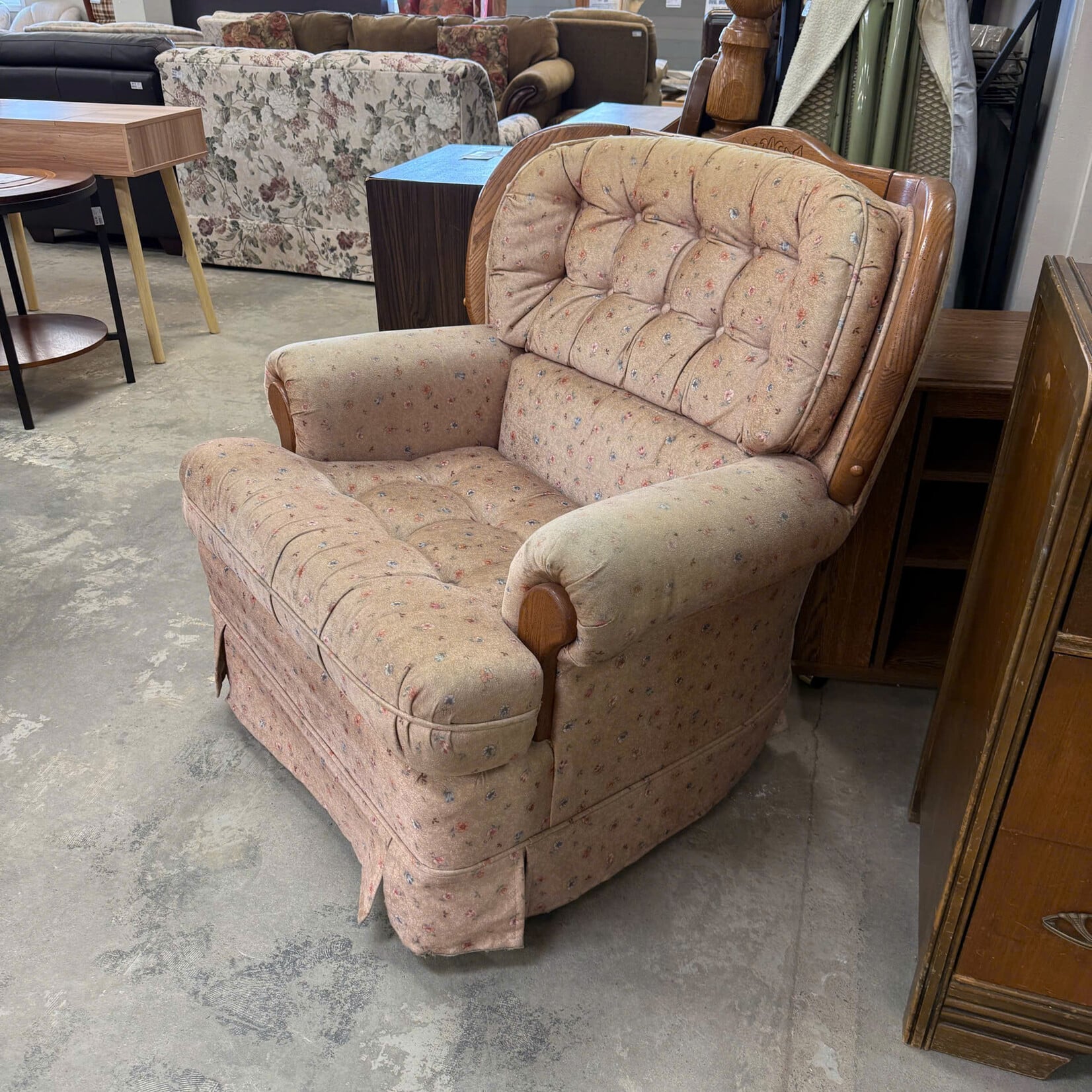 Beige Floral Swivel Rocker