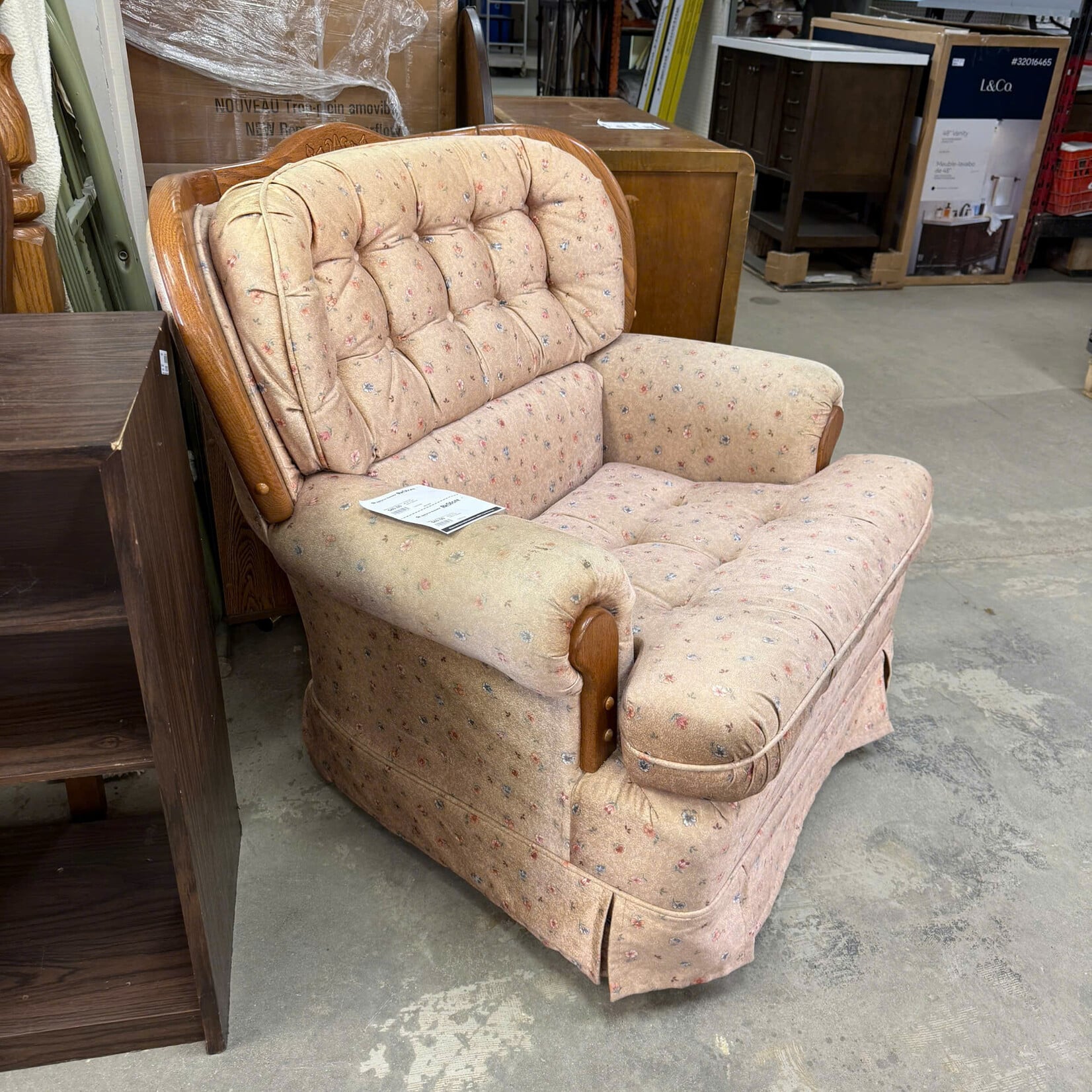 Beige Floral Swivel Rocker