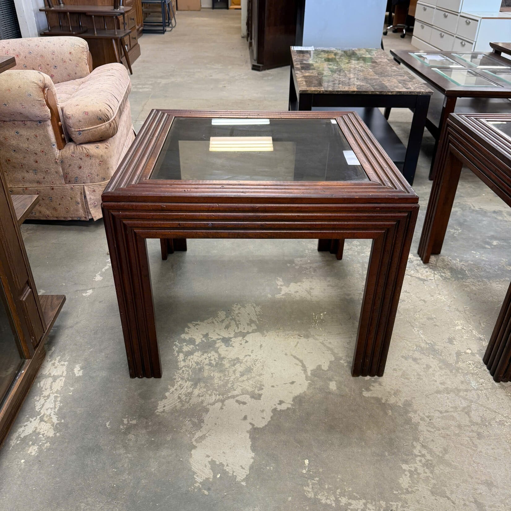 Square End Table With Glass Top
