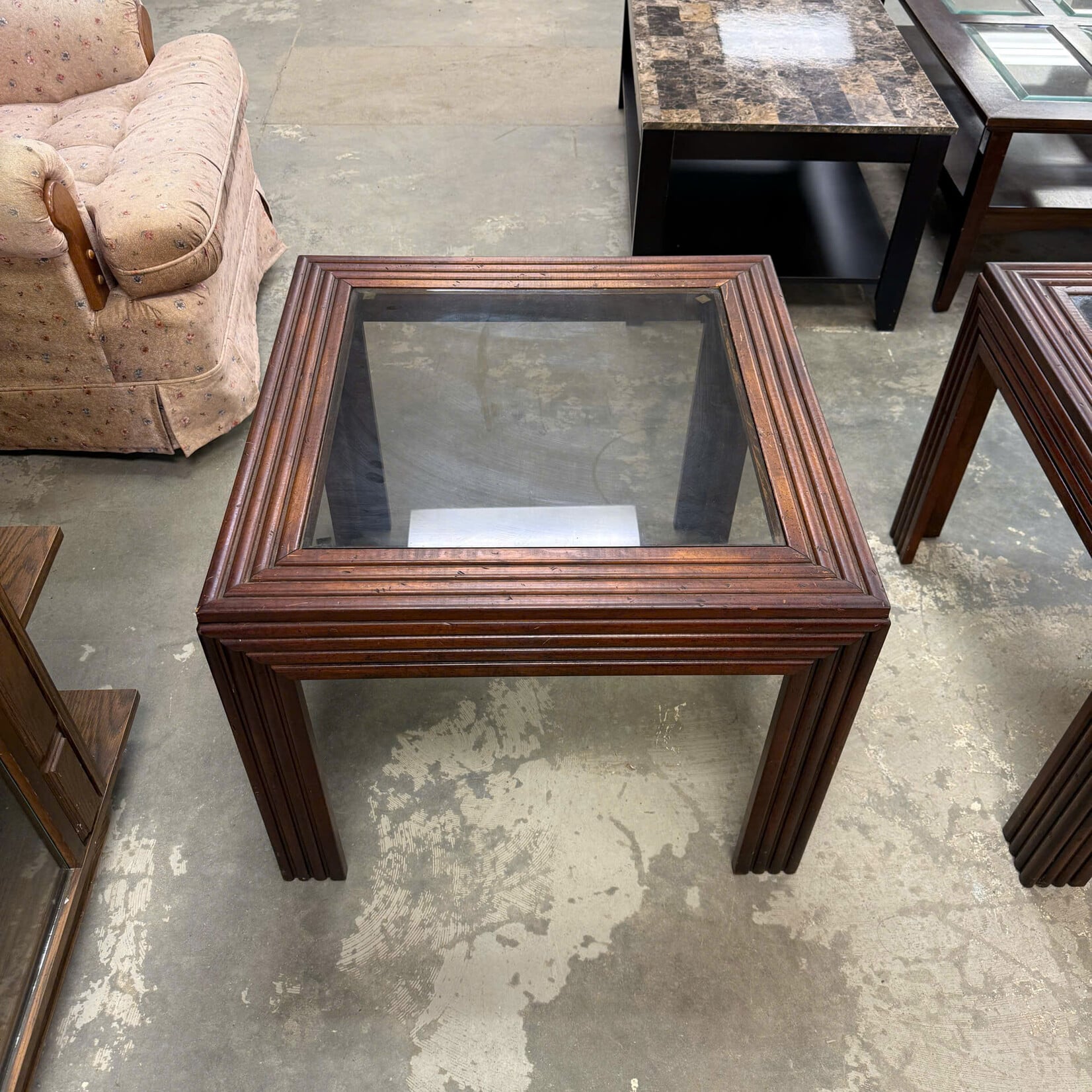 Square End Table With Glass Top