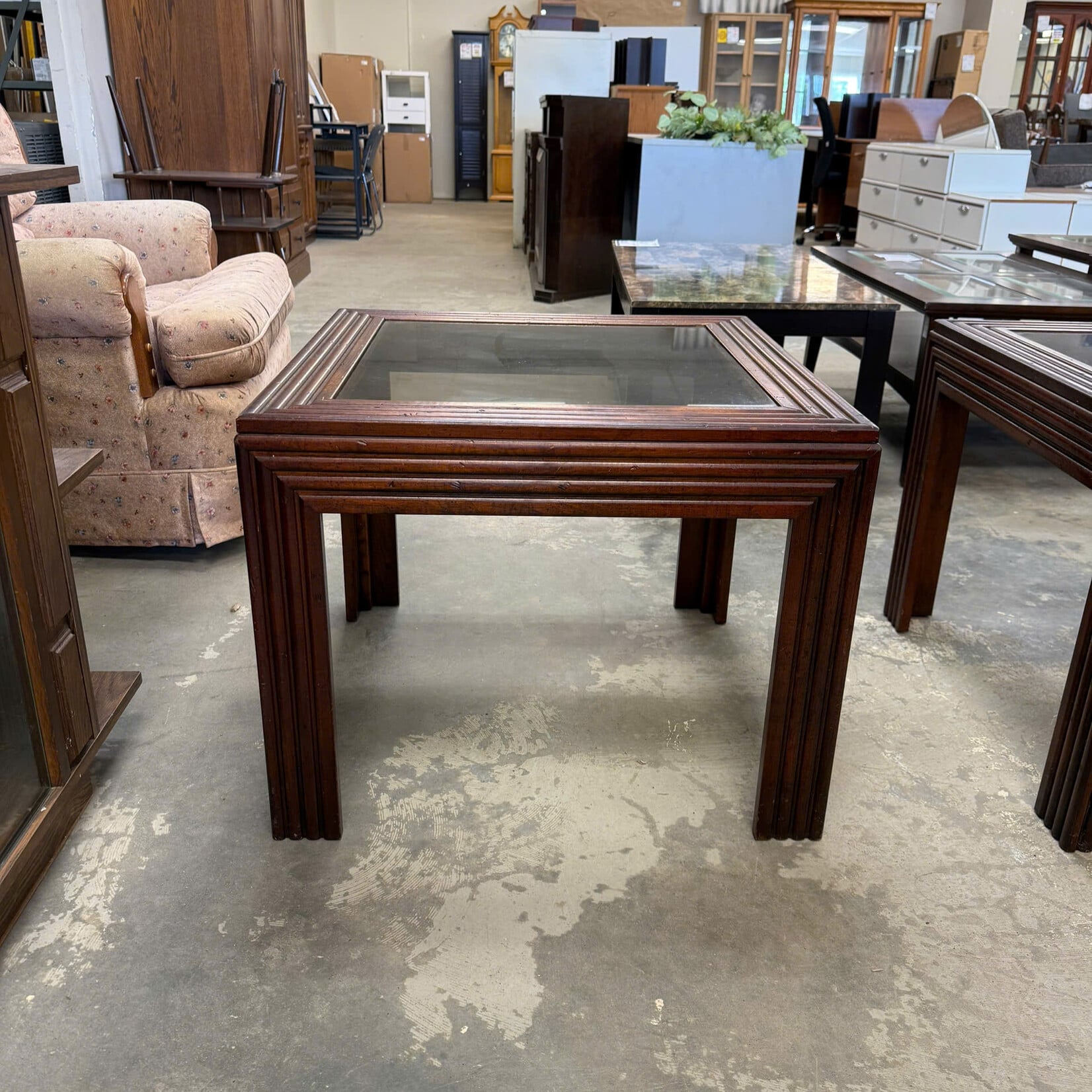 Square End Table With Glass Top